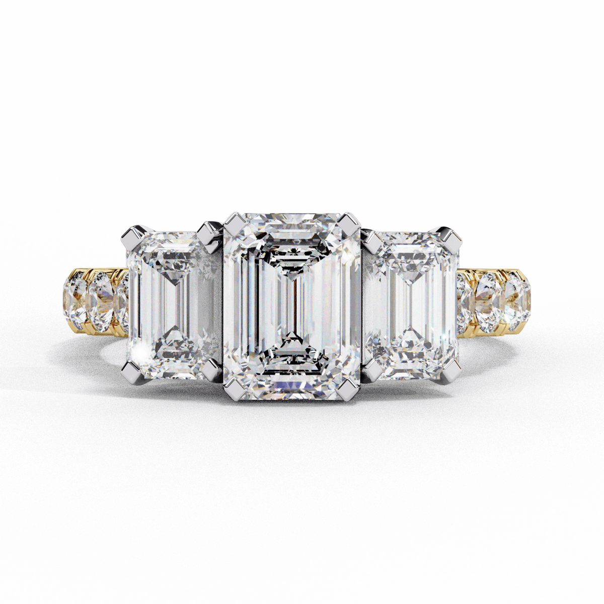 3 Carat Emerald Three Stone Solitaire Ring in Moissanite | House of Estara