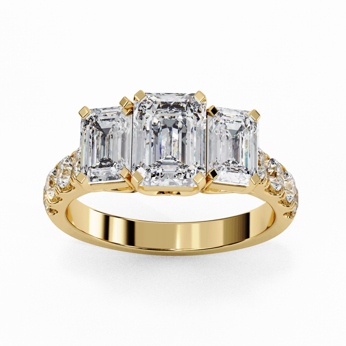 3 Carat Emerald Three Stone Solitaire Ring in Moissanite | House of Estara