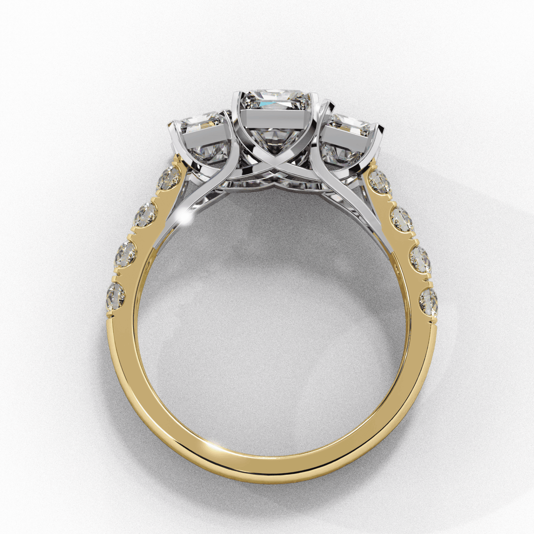 3 Carat Emerald Three Stone Solitaire Ring in Moissanite | House of Estara