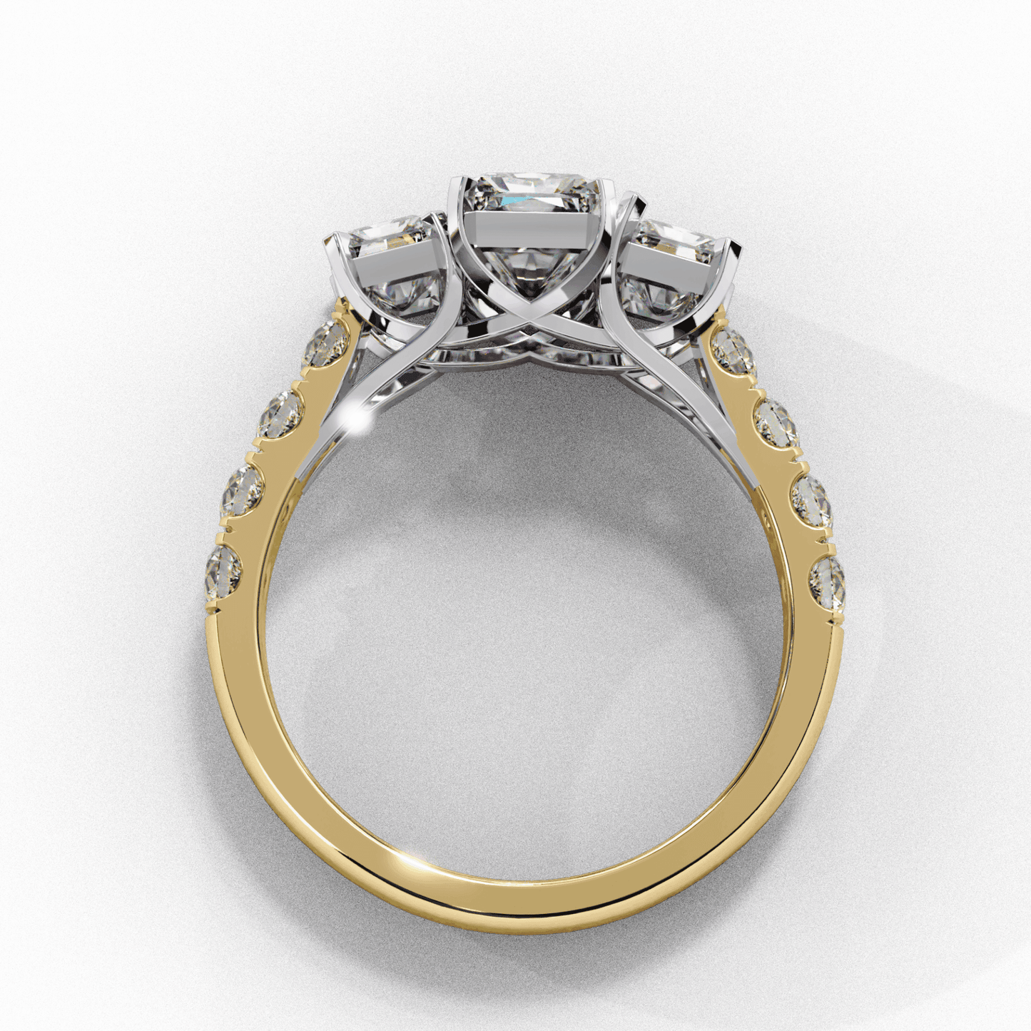 3 Carat Emerald Three Stone Solitaire Ring in Moissanite | House of Estara