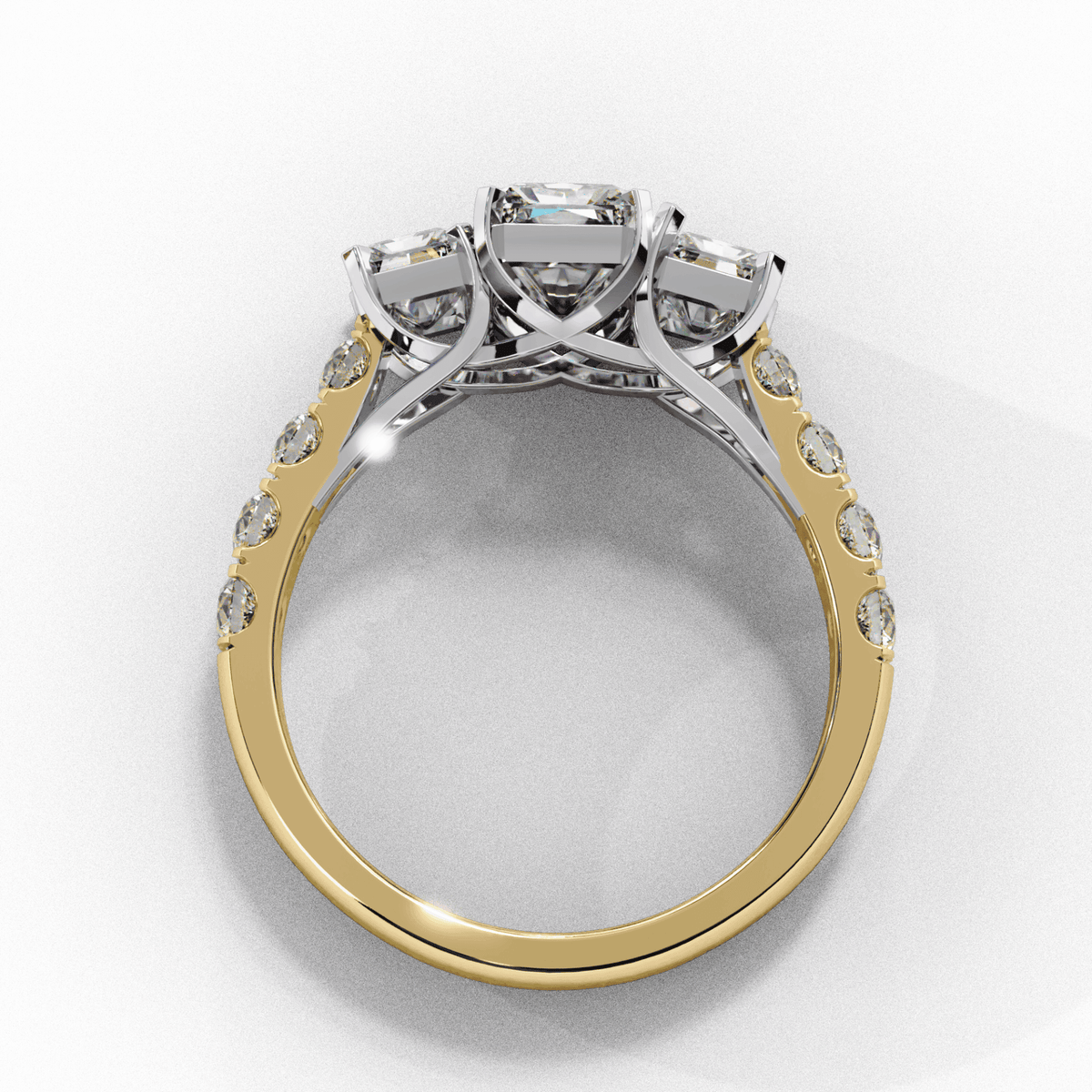 3 Carat Emerald Three Stone Solitaire Ring in Moissanite | House of Estara