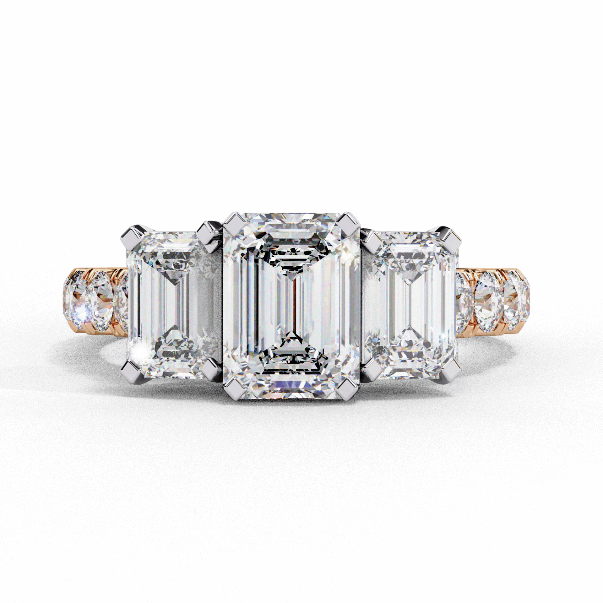 3 Carat Emerald Three Stone Solitaire Ring in Moissanite | House of Estara
