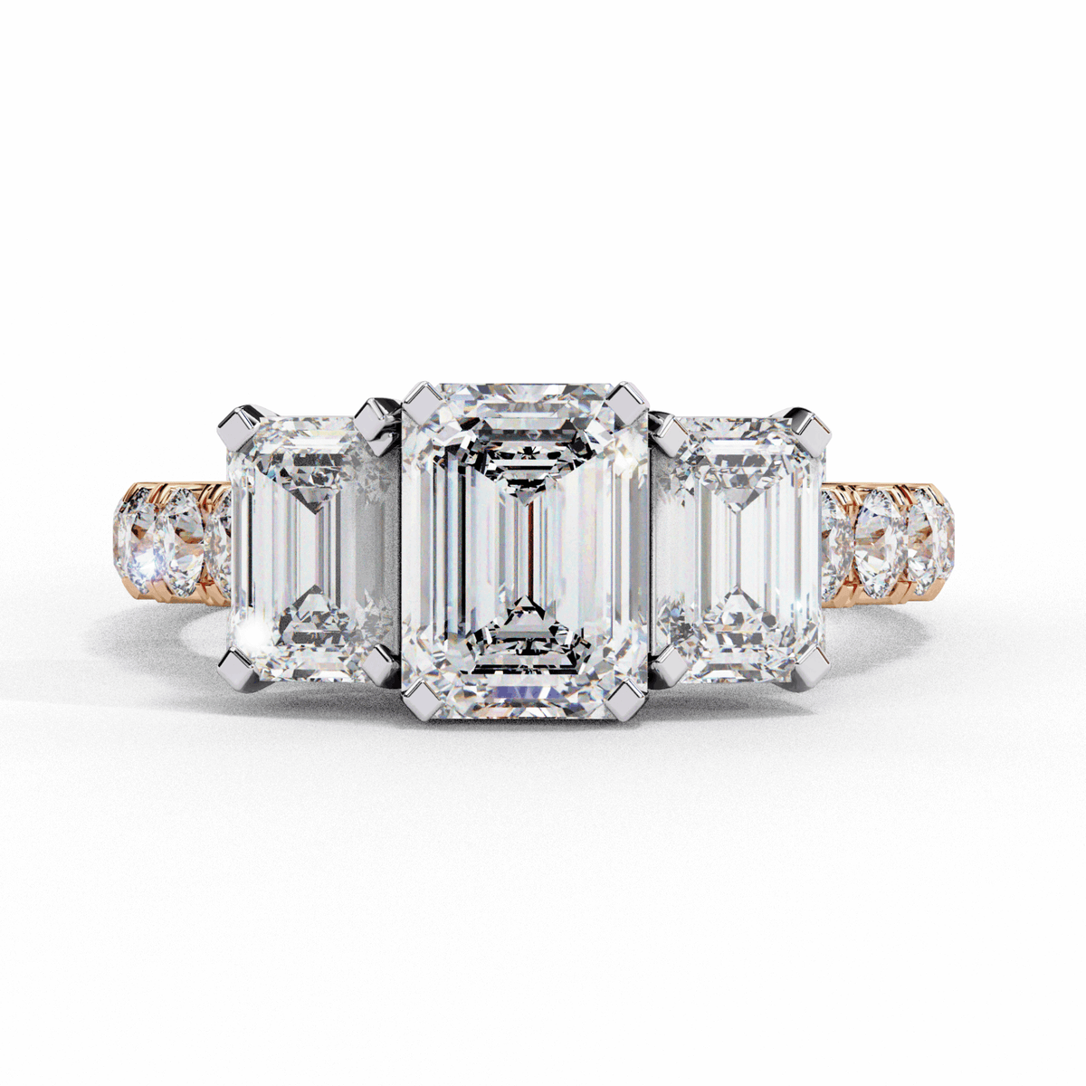 3 Carat Emerald Three Stone Solitaire Ring in Moissanite | House of Estara