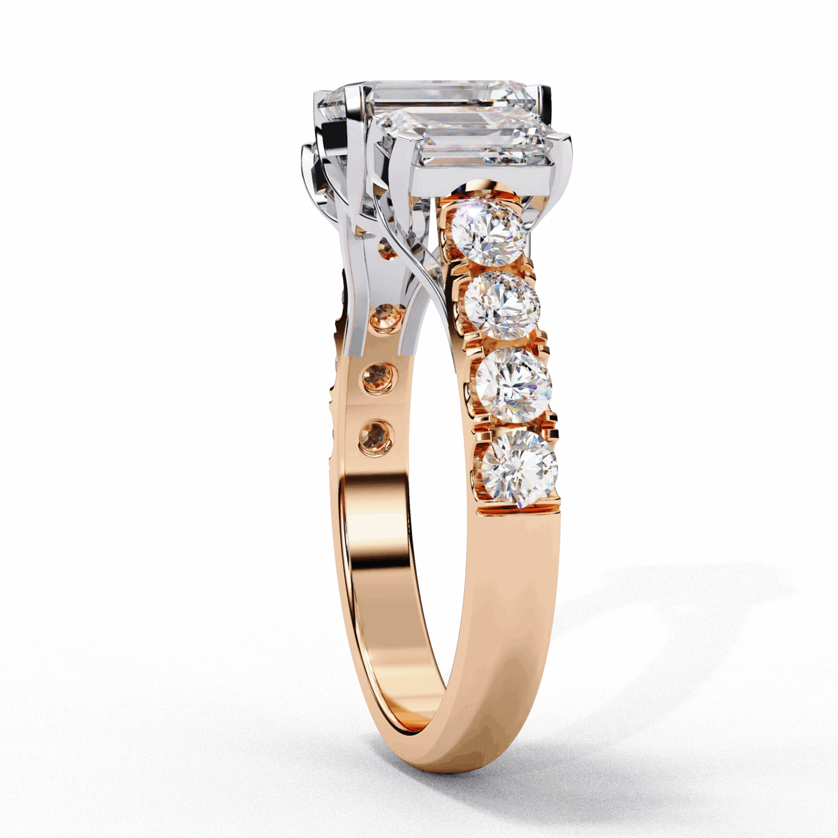 3 Carat Emerald Three Stone Solitaire Ring in Moissanite | House of Estara
