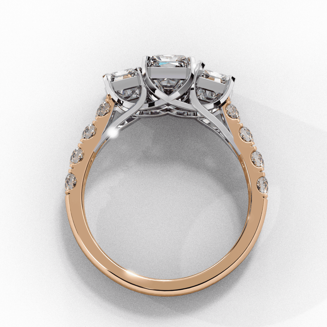3 Carat Emerald Three Stone Solitaire Ring in Moissanite | House of Estara