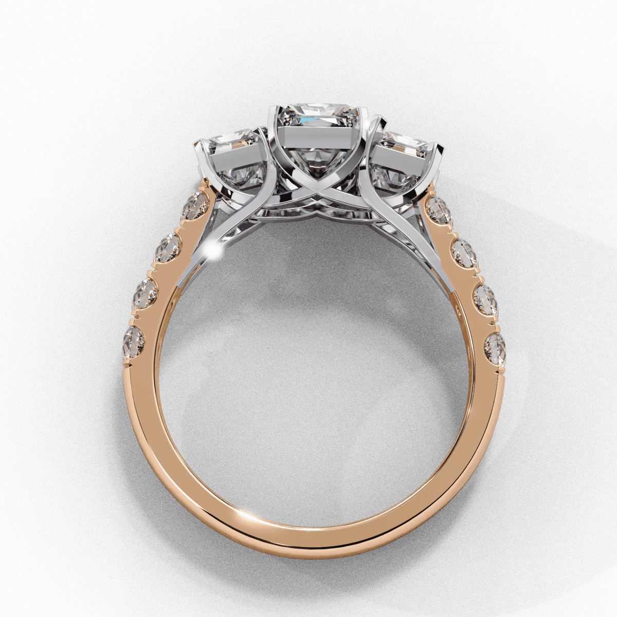 3 Carat Emerald Three Stone Solitaire Ring in Moissanite | House of Estara