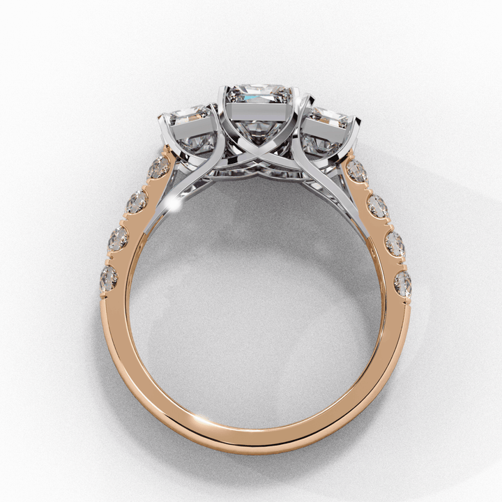 3 Carat Emerald Three Stone Solitaire Ring in Moissanite | House of Estara