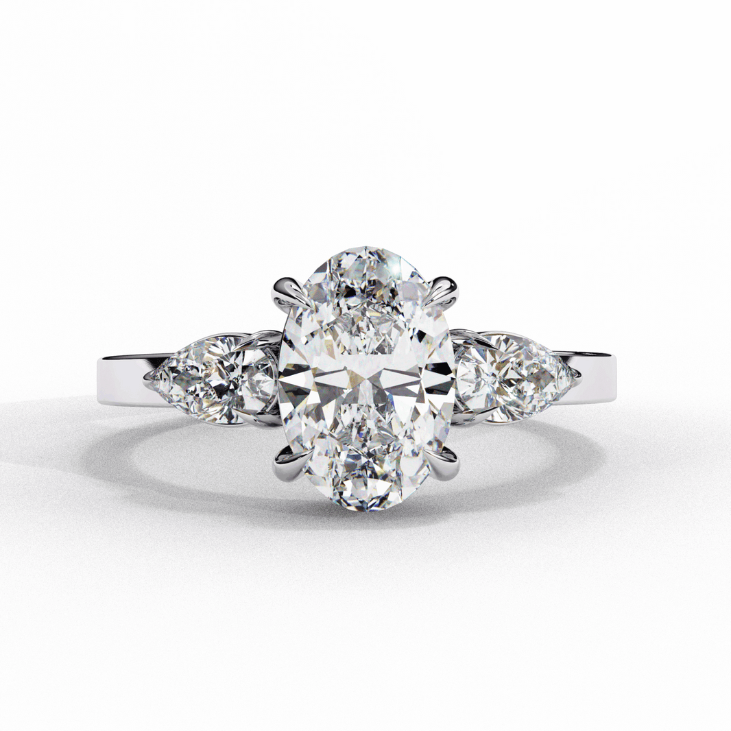 1.5 Carat Oval Three Stone Solitaire Ring in Moissanite | House of Estara