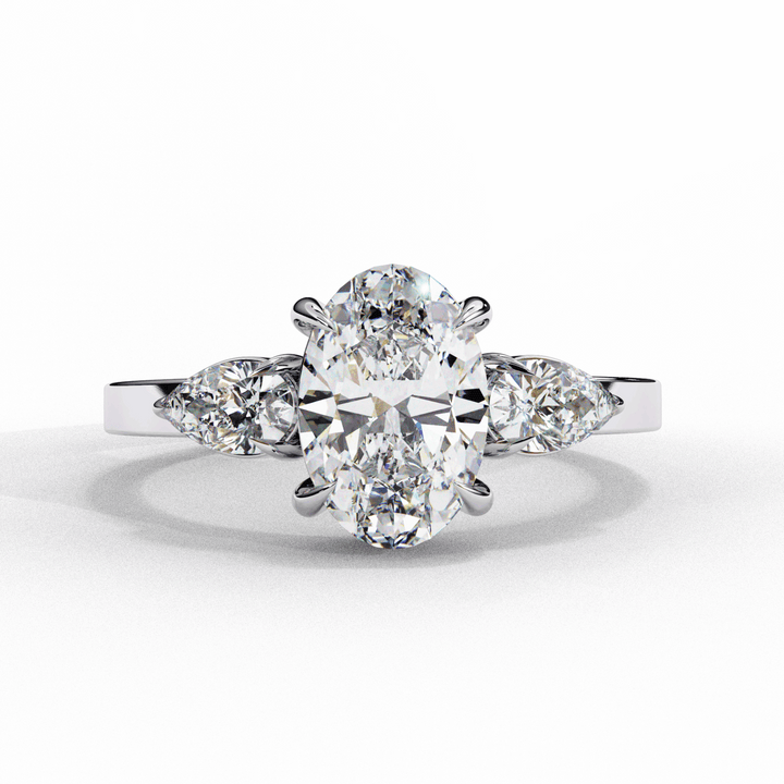 1.5 Carat Oval Three Stone Solitaire Ring in Moissanite | House of Estara