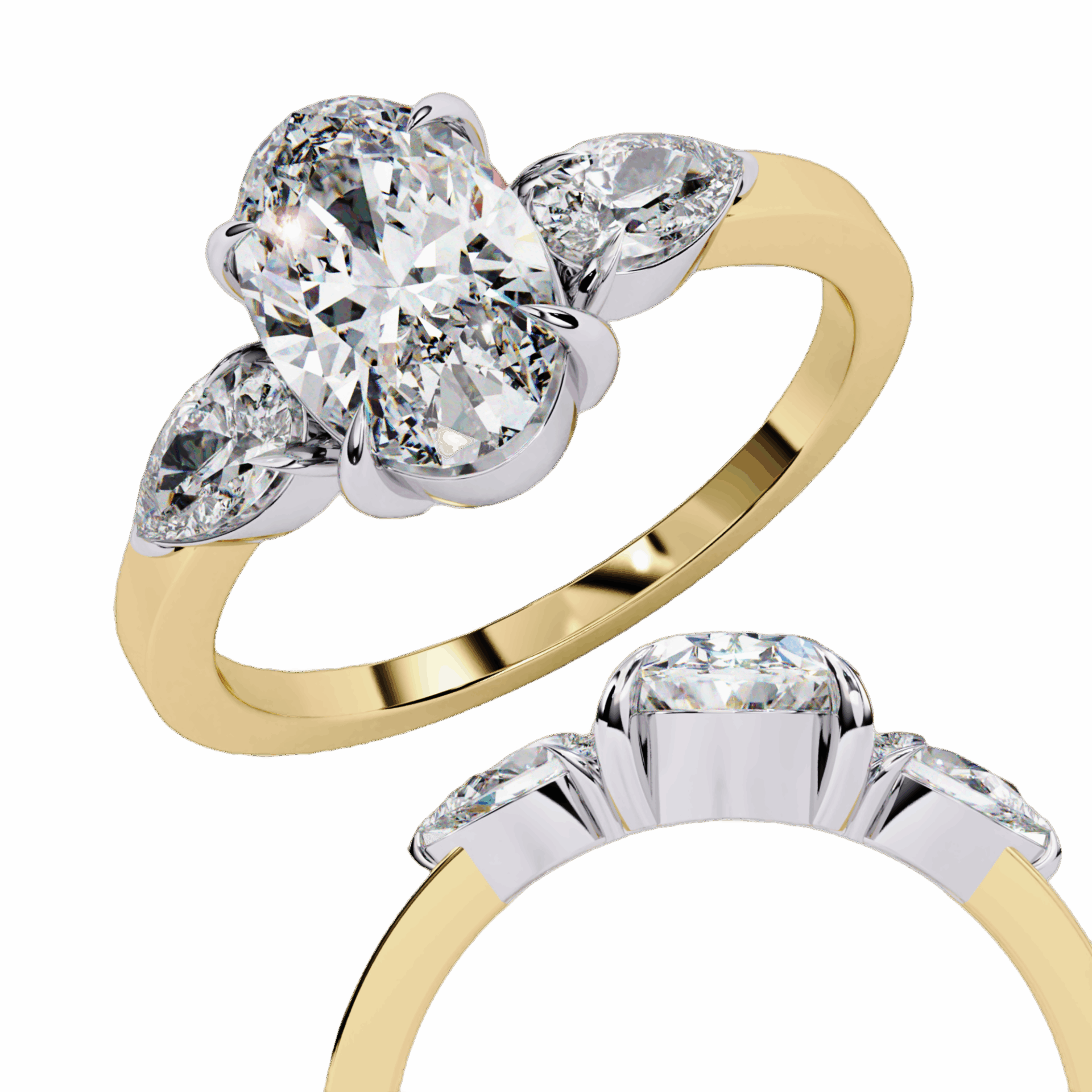 1.5 Carat Oval Three Stone Solitaire Ring in Moissanite | House of Estara
