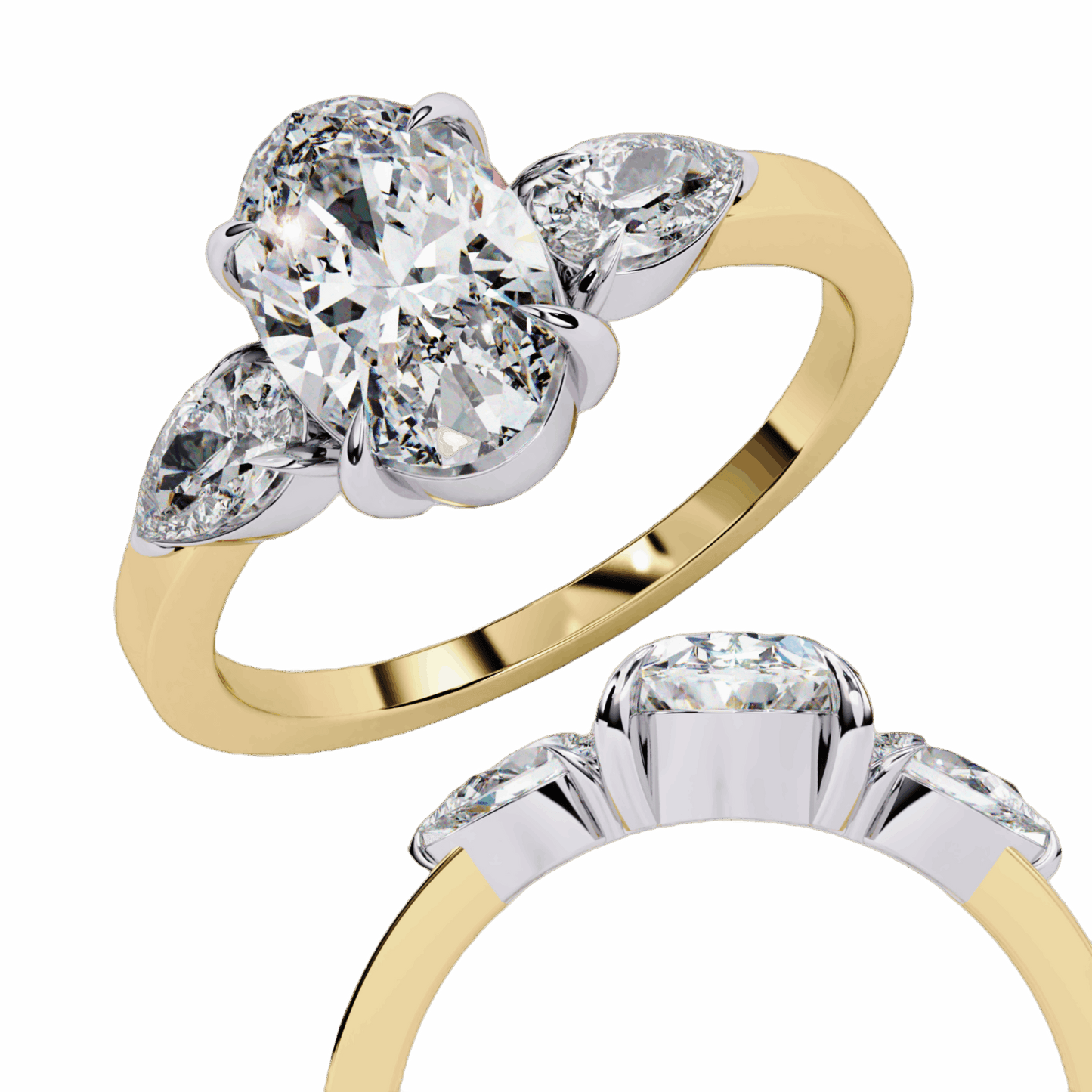 1.5 Carat Oval Three Stone Solitaire Ring in Moissanite | House of Estara