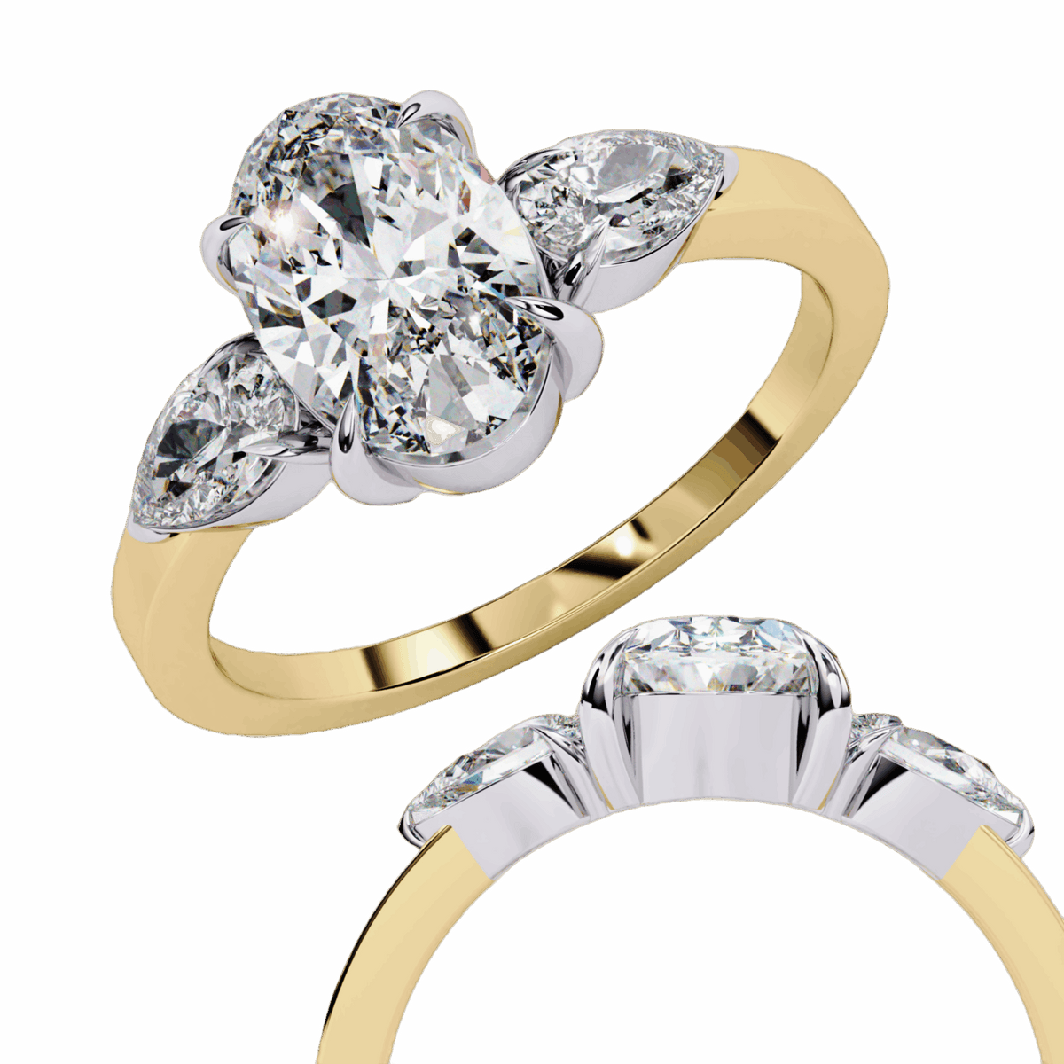 1.5 Carat Oval Three Stone Solitaire Ring in Moissanite | House of Estara