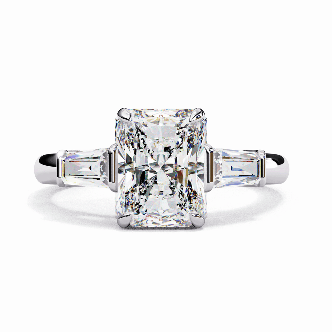 3.25 Carat Radiant and Baguette Edit Solitaire Ring in Moissanite | House of Estara