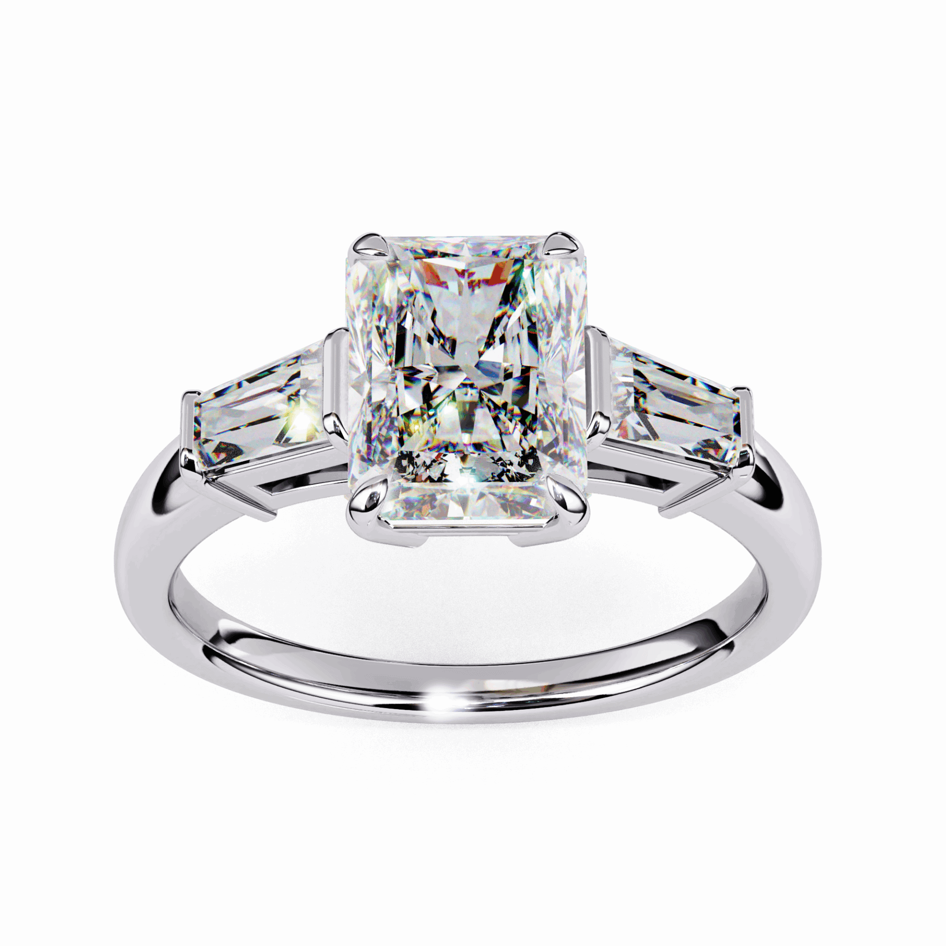 3.25 Carat Radiant and Baguette Edit Solitaire Ring in Moissanite | House of Estara
