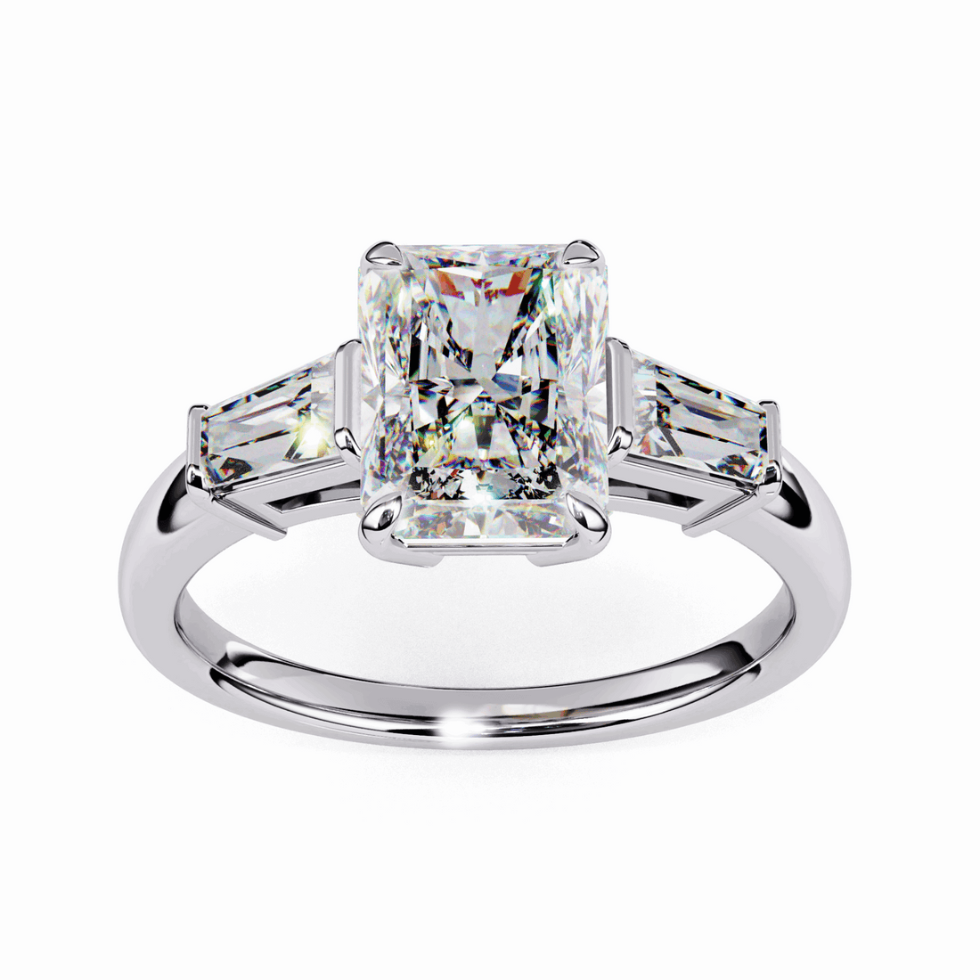 3.25 Carat Radiant and Baguette Edit Solitaire Ring in Moissanite | House of Estara