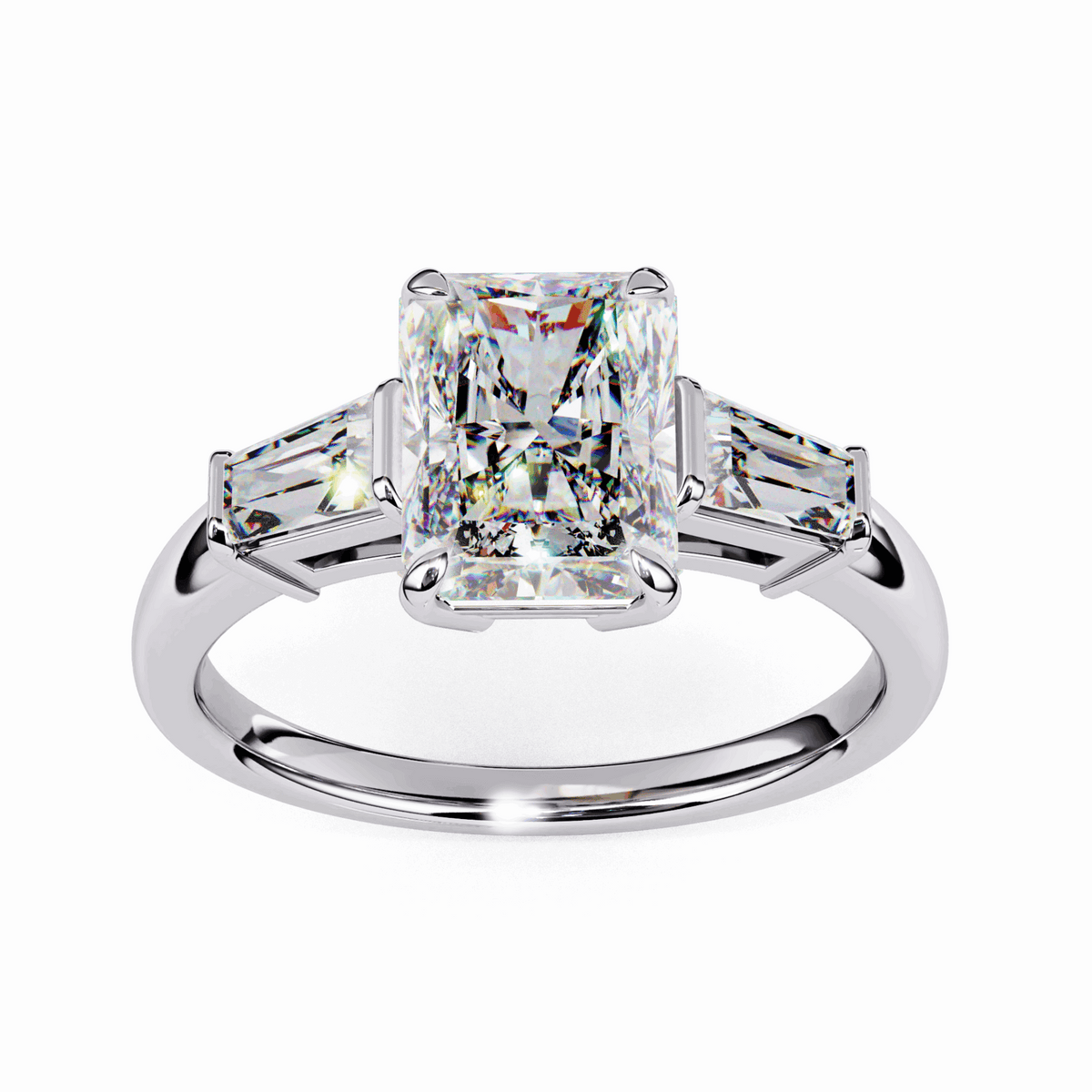 3.25 Carat Radiant and Baguette Edit Solitaire Ring in Moissanite | House of Estara