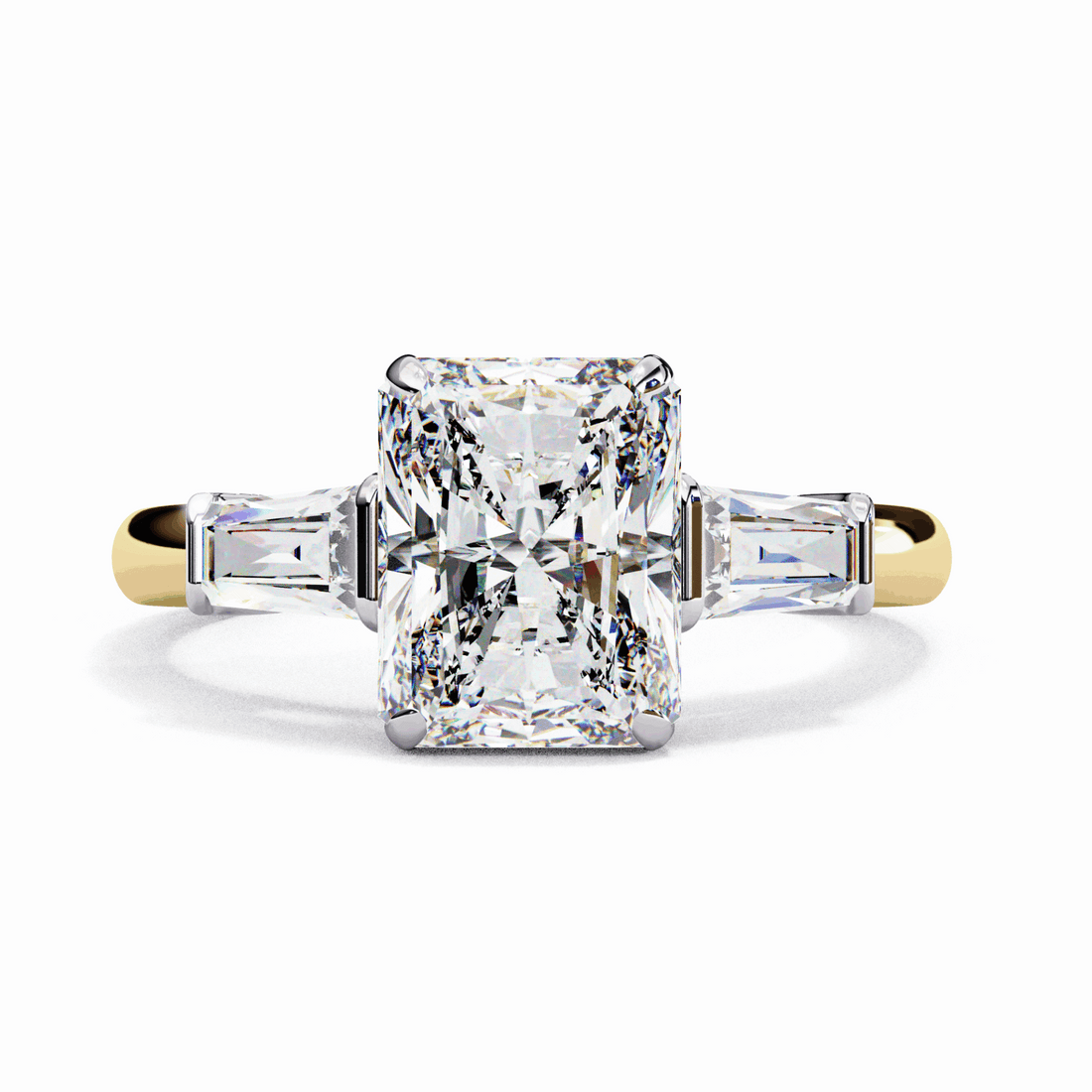 3.25 Carat Radiant and Baguette Edit Solitaire Ring in Moissanite | House of Estara