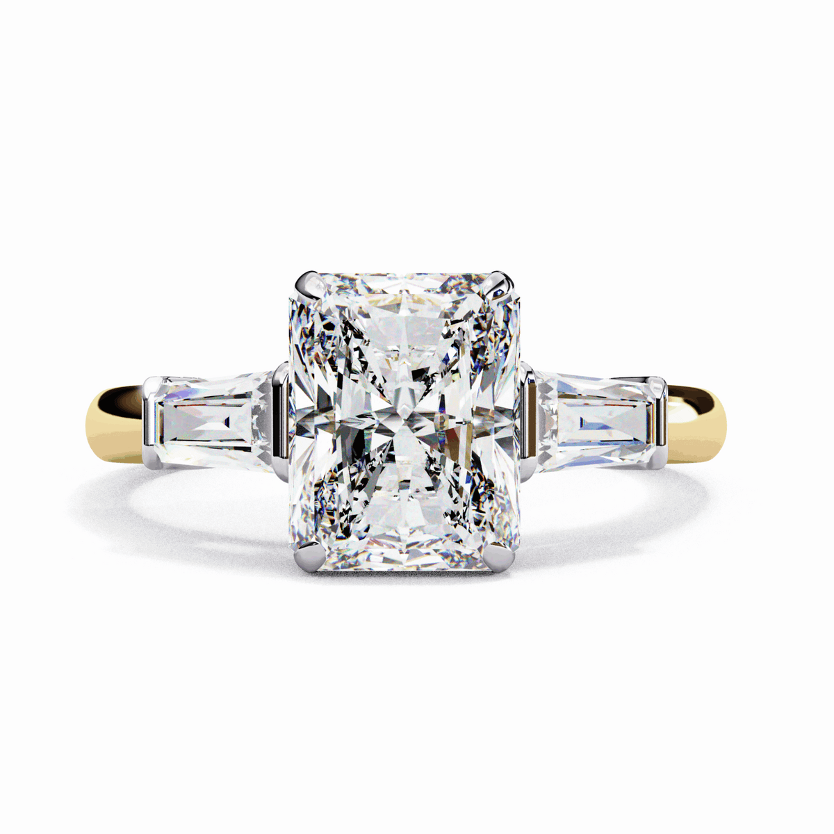 3.25 Carat Radiant and Baguette Edit Solitaire Ring in Moissanite | House of Estara