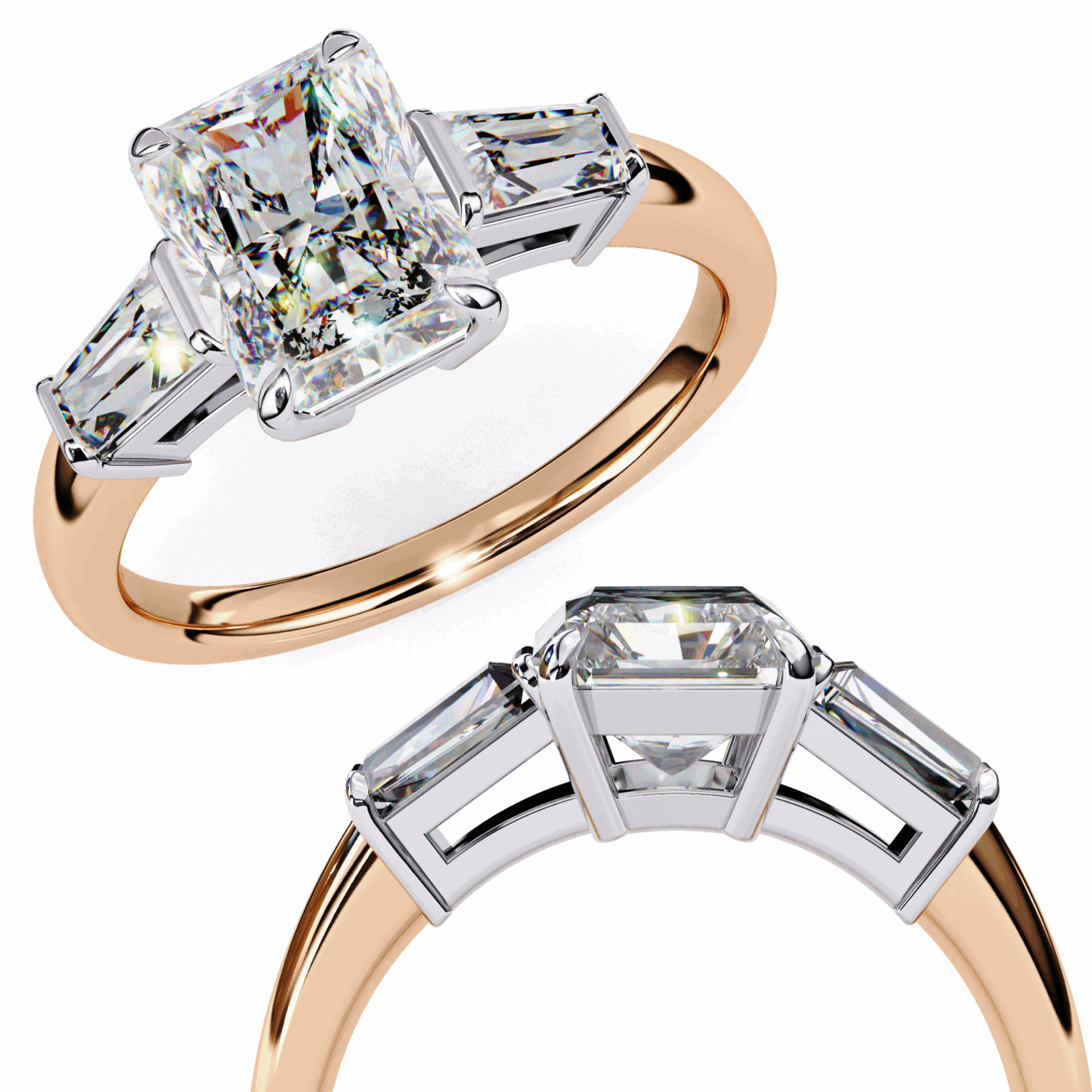 3.25 Carat Radiant and Baguette Edit Solitaire Ring in Moissanite | House of Estara