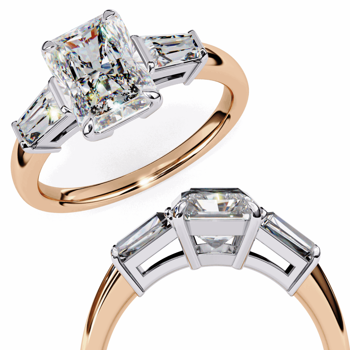 3.25 Carat Radiant and Baguette Edit Solitaire Ring in Moissanite | House of Estara
