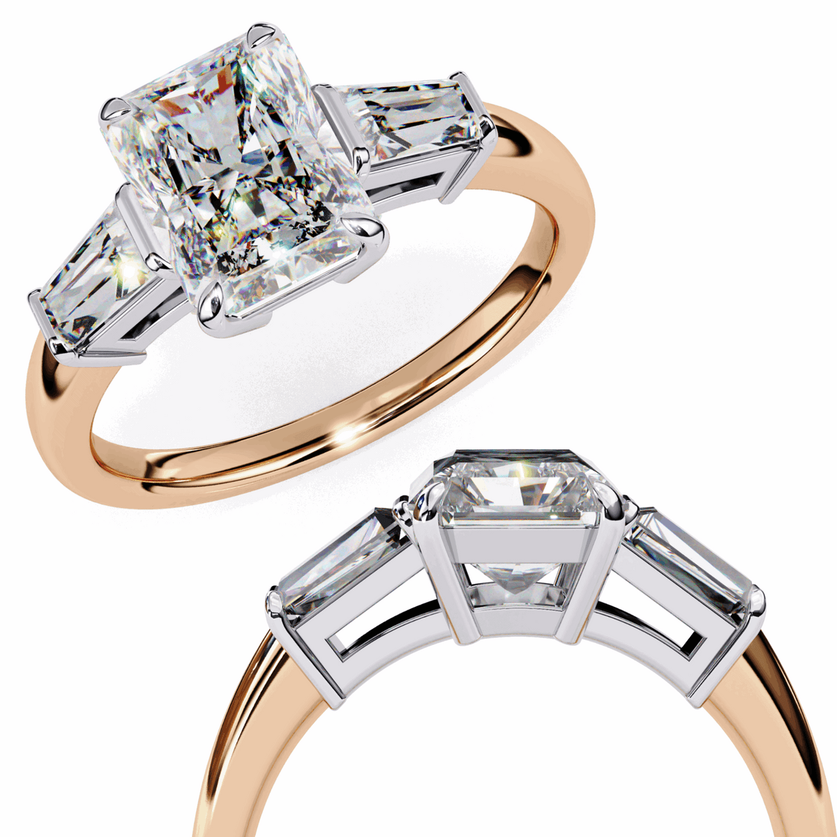 3.25 Carat Radiant and Baguette Edit Solitaire Ring in Moissanite | House of Estara