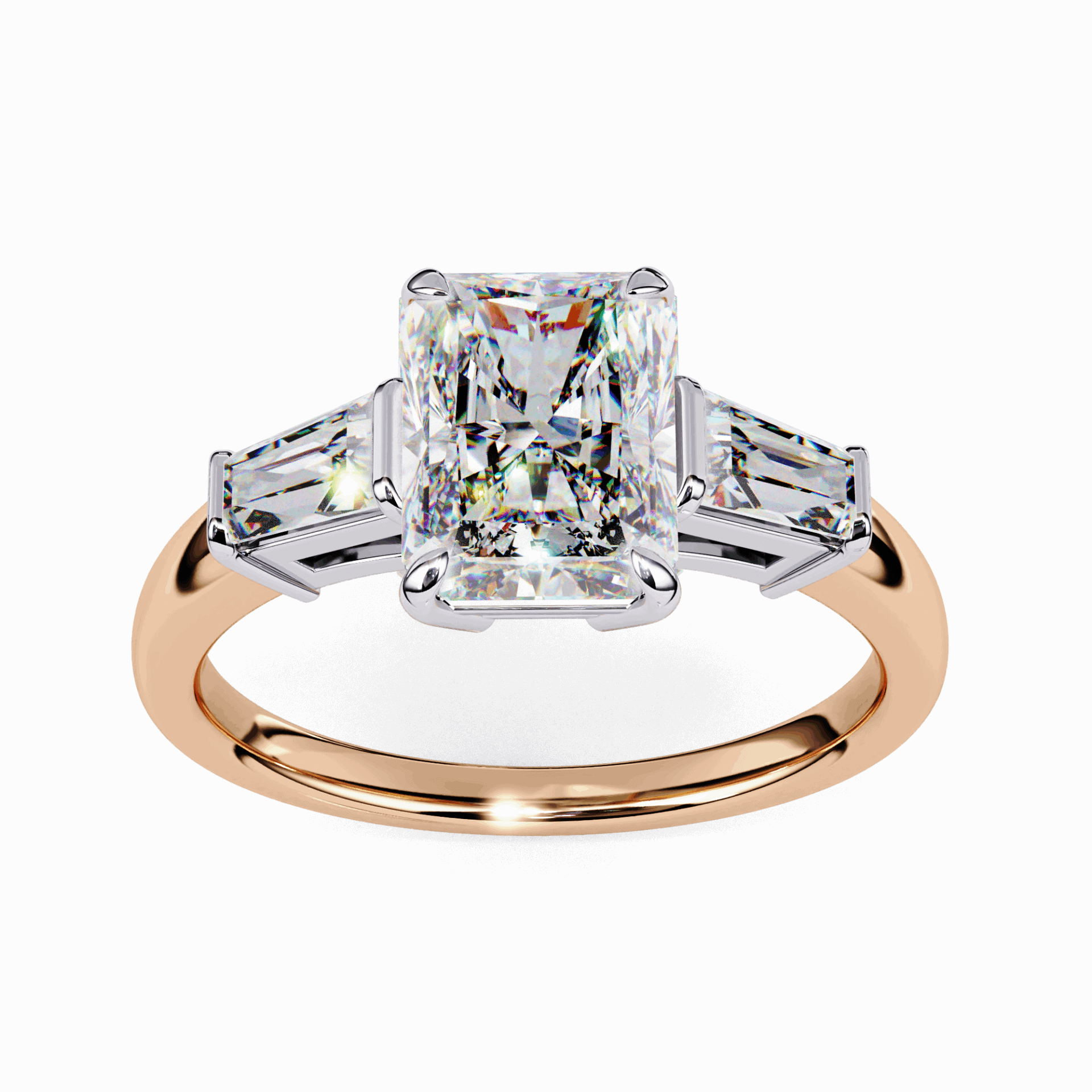 3.25 Carat Radiant and Baguette Edit Solitaire Ring in Moissanite | House of Estara