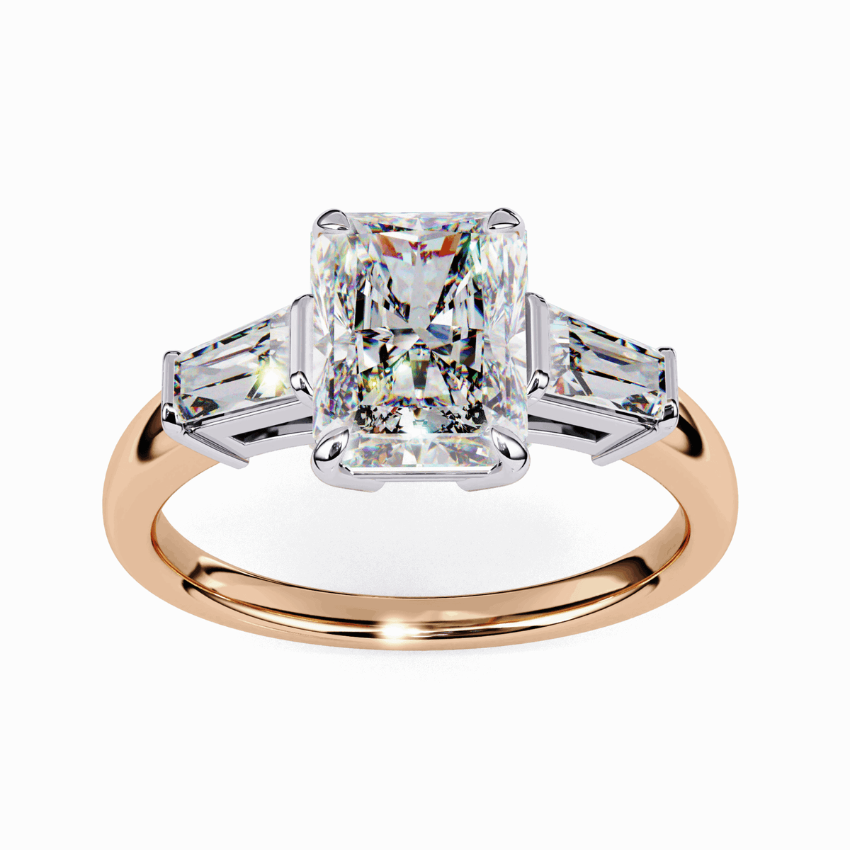 3.25 Carat Radiant and Baguette Edit Solitaire Ring in Moissanite | House of Estara