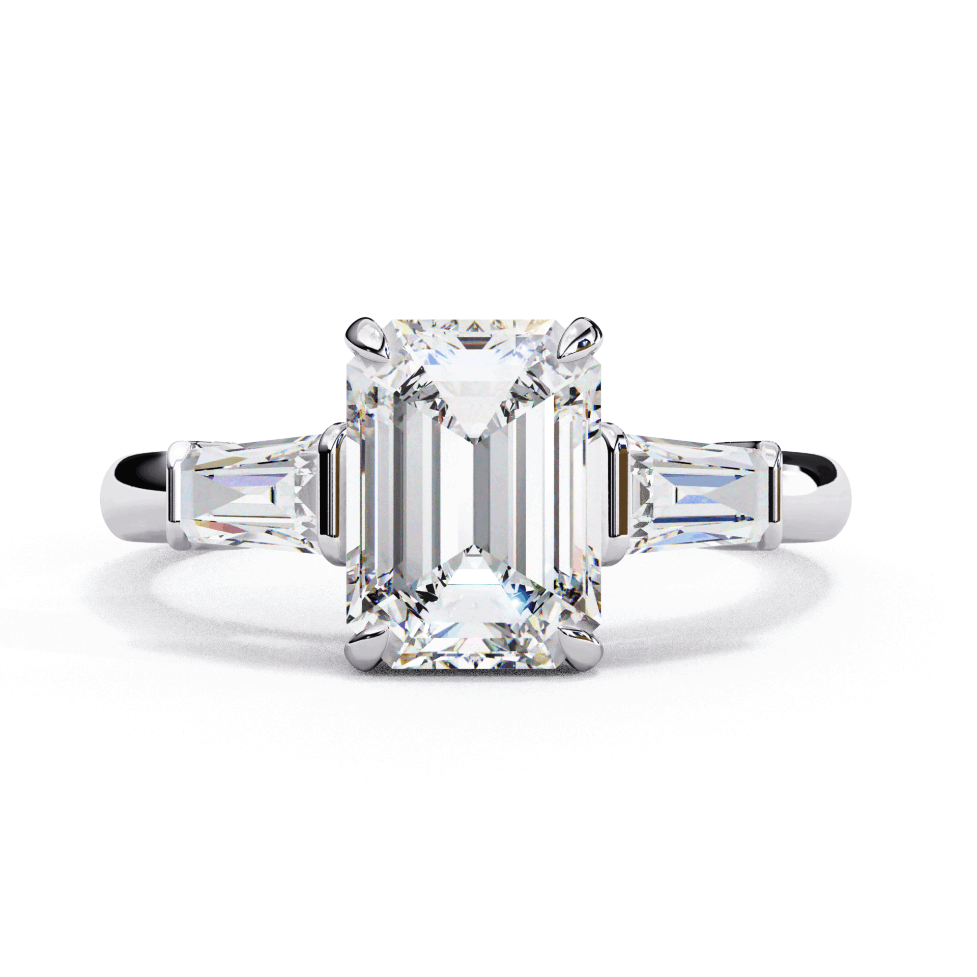 3 Carat Emerald and Baguette Edit Solitaire Ring in Moissanite | House of Estara