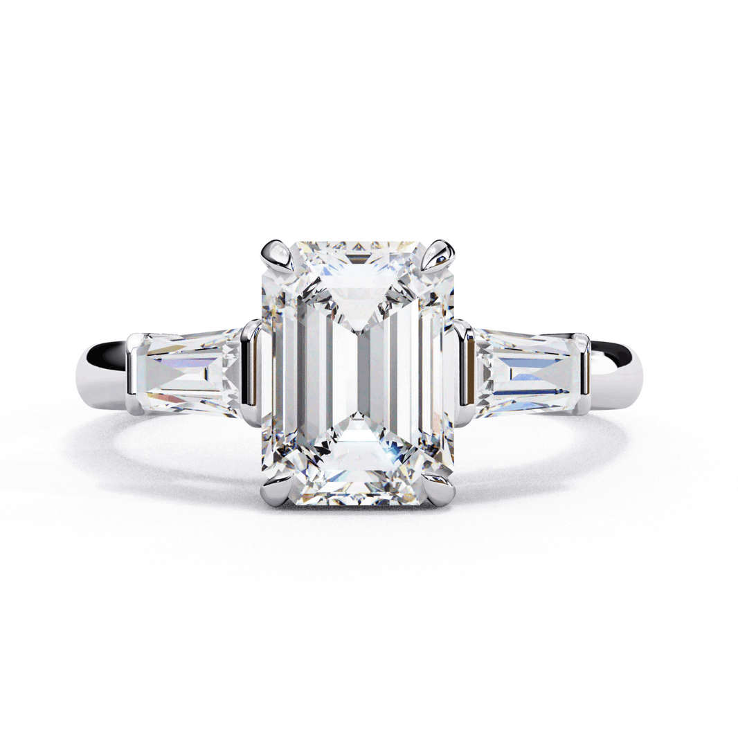 3 Carat Emerald and Baguette Edit Solitaire Ring in Moissanite | House of Estara
