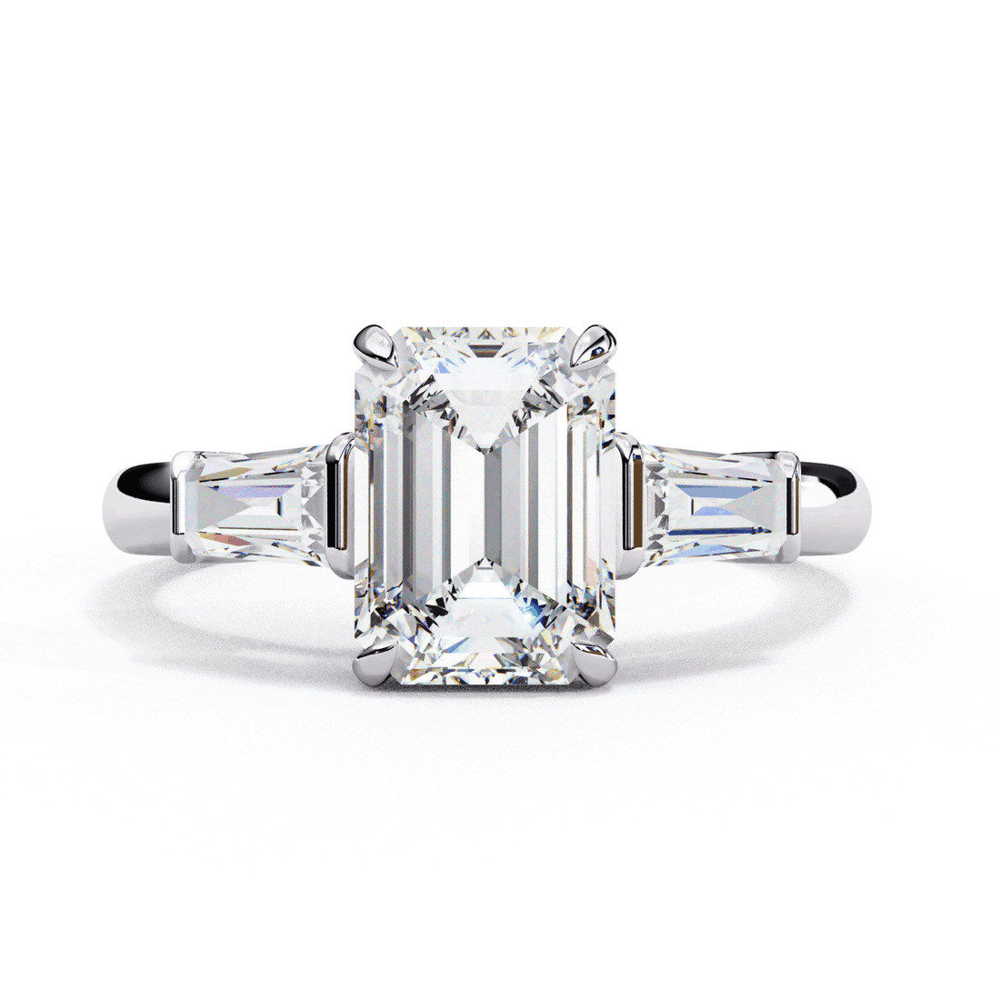 3 Carat Emerald and Baguette Edit Solitaire Ring in Moissanite | House of Estara