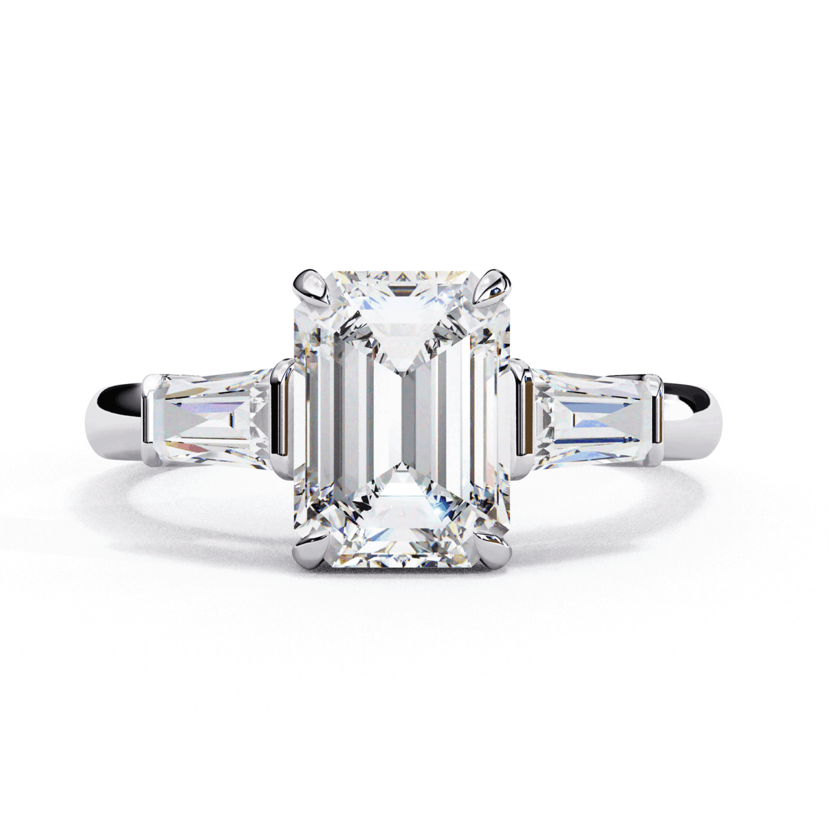 3 Carat Emerald and Baguette Edit Solitaire Ring in Moissanite | House of Estara