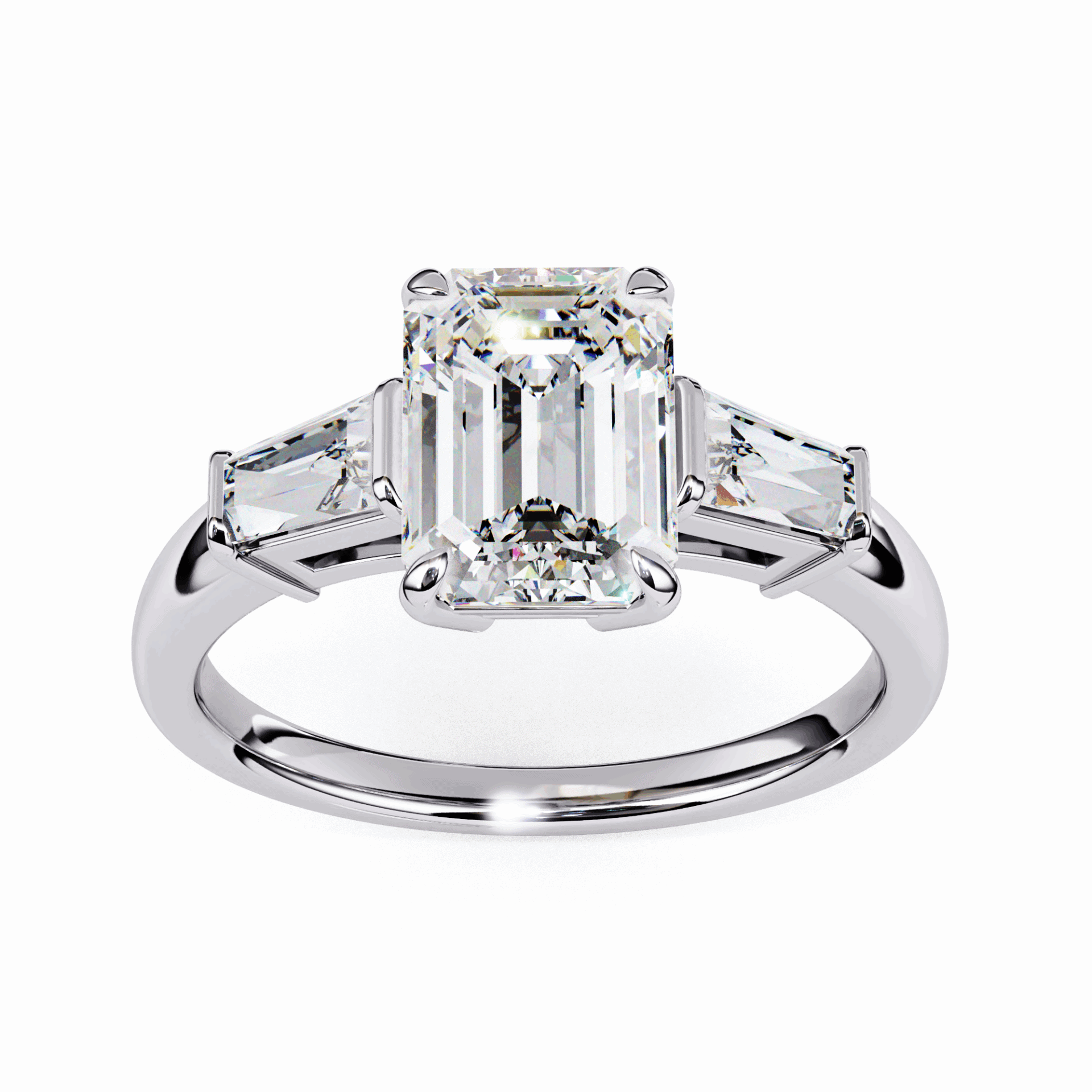 3 Carat Emerald and Baguette Edit Solitaire Ring in Moissanite | House of Estara