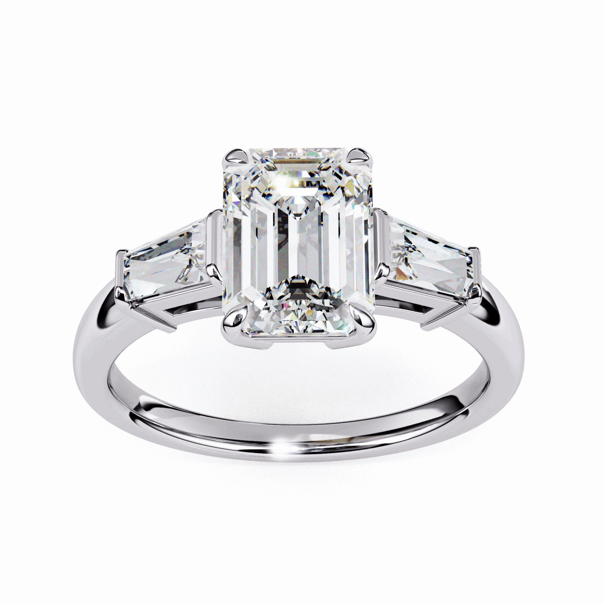 3 Carat Emerald and Baguette Edit Solitaire Ring in Moissanite | House of Estara