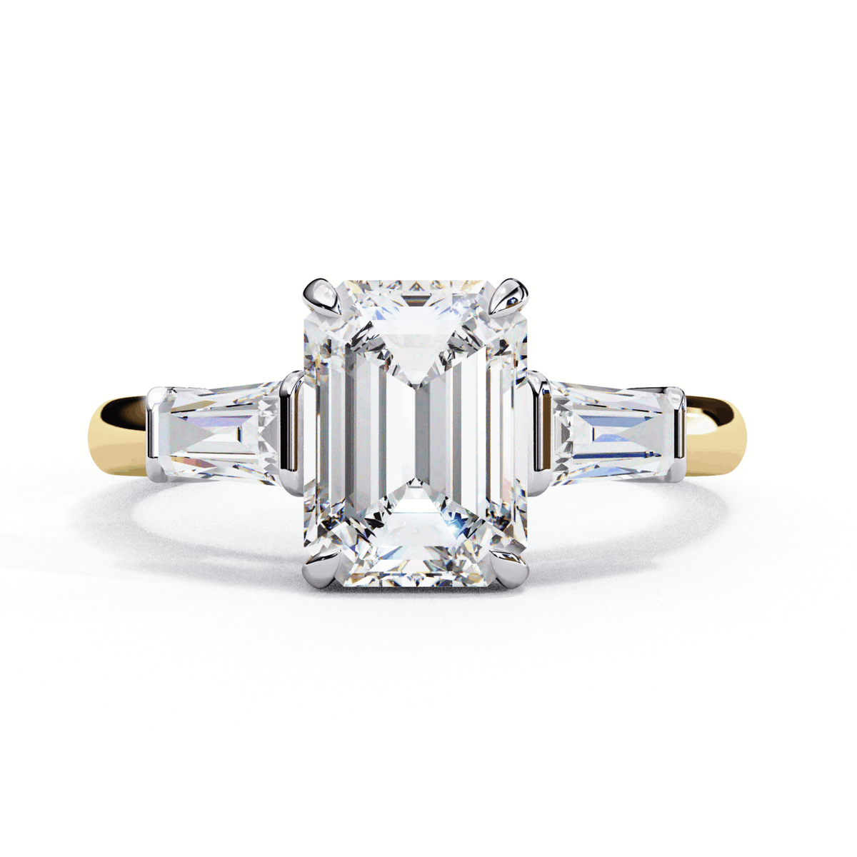 3 Carat Emerald and Baguette Edit Solitaire Ring in Moissanite | House of Estara