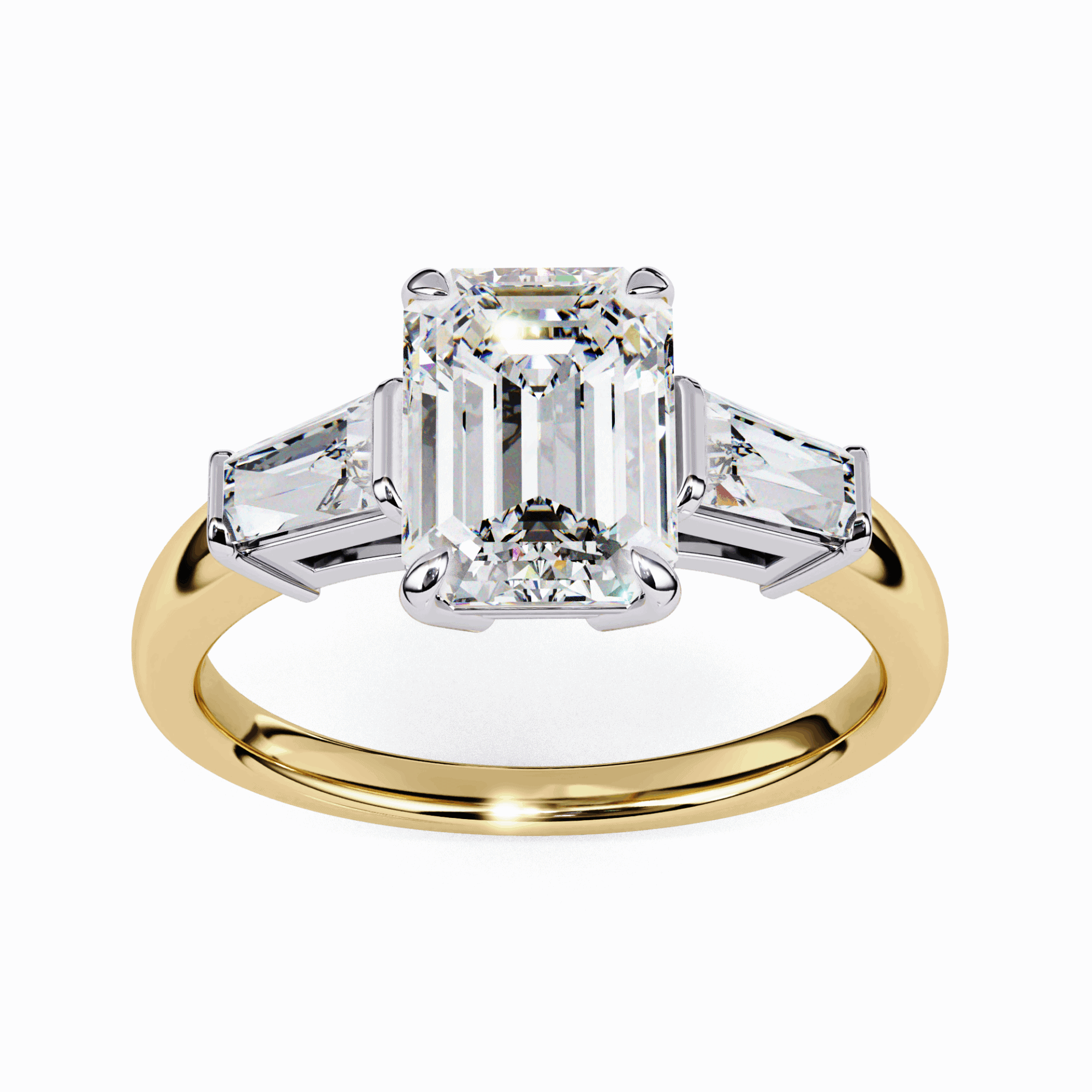 3 Carat Emerald and Baguette Edit Solitaire Ring in Moissanite | House of Estara