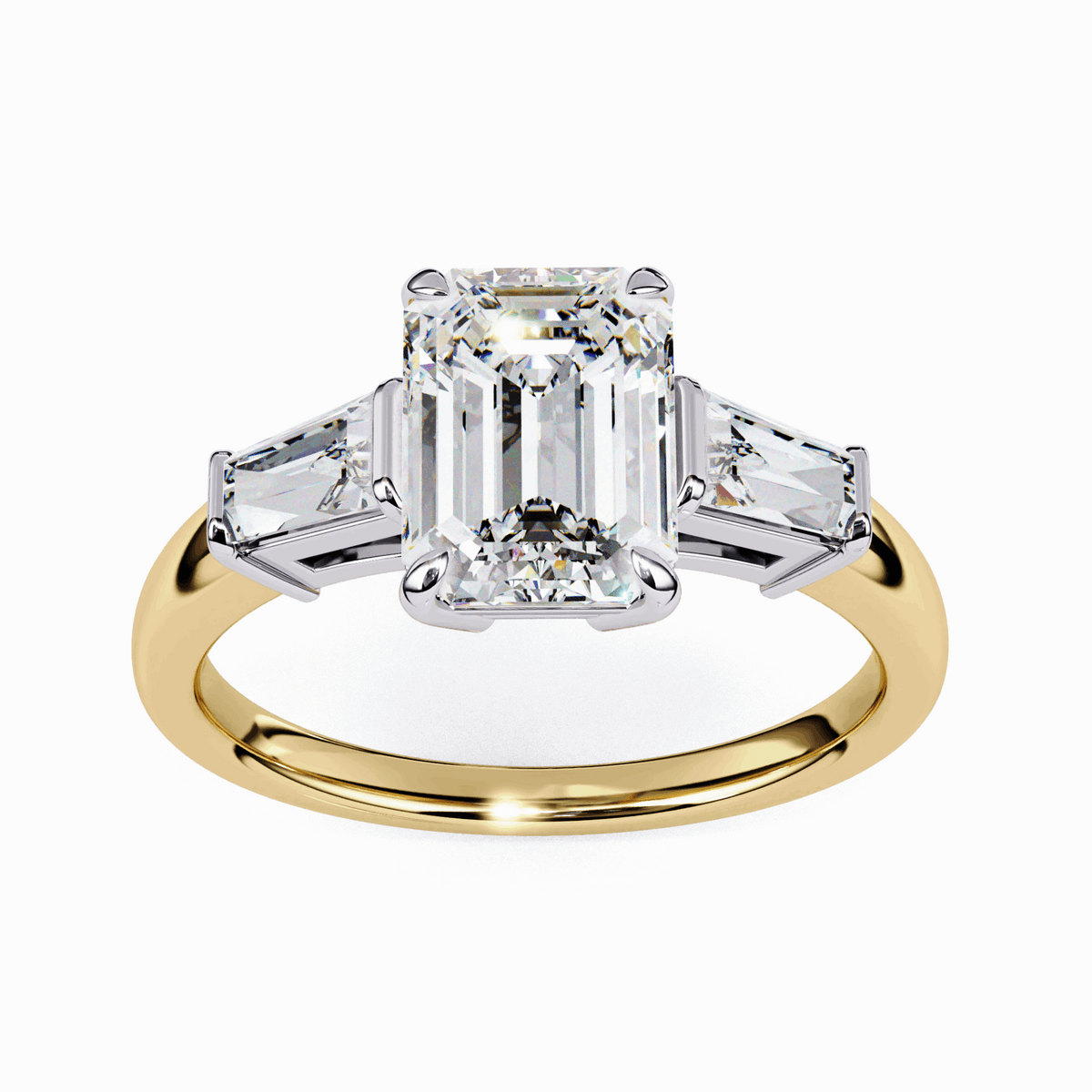 3 Carat Emerald and Baguette Edit Solitaire Ring in Moissanite | House of Estara