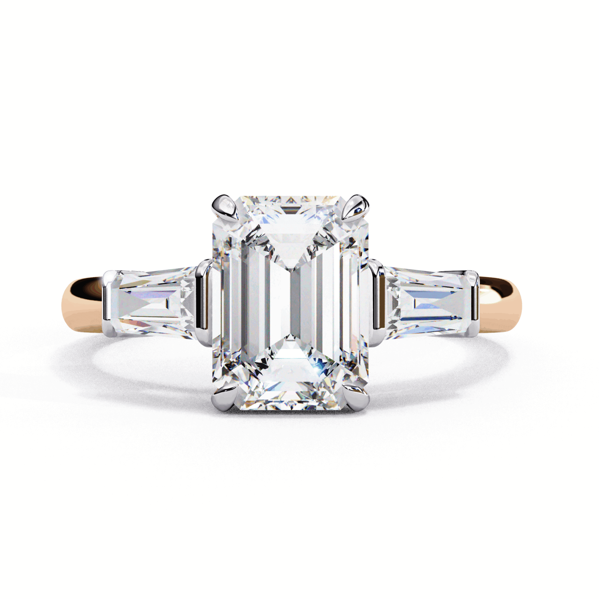 3 Carat Emerald and Baguette Edit Solitaire Ring in Moissanite | House of Estara
