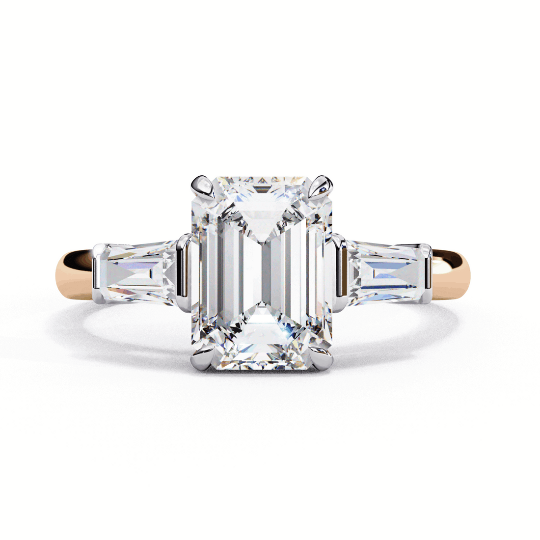 3 Carat Emerald and Baguette Edit Solitaire Ring in Moissanite | House of Estara