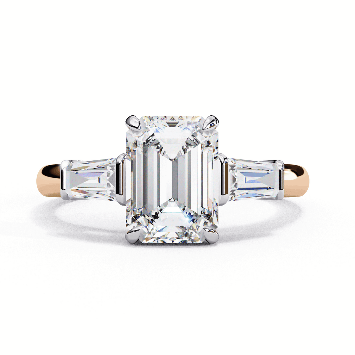 3 Carat Emerald and Baguette Edit Solitaire Ring in Moissanite | House of Estara