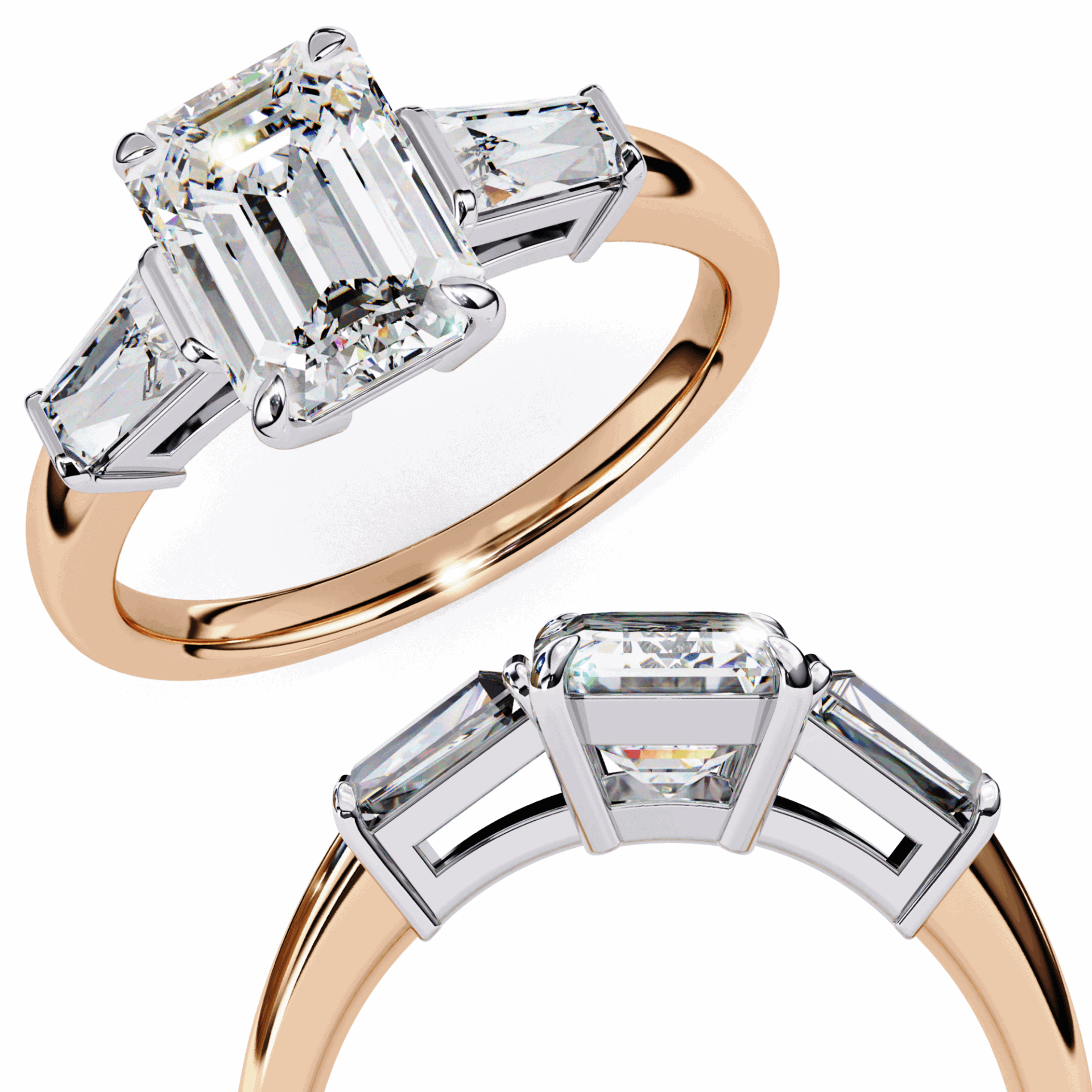 3 Carat Emerald and Baguette Edit Solitaire Ring in Moissanite | House of Estara