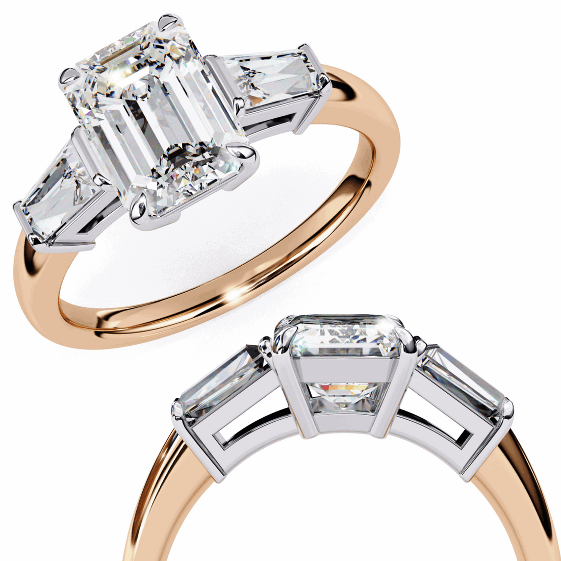 3 Carat Emerald and Baguette Edit Solitaire Ring in Moissanite | House of Estara