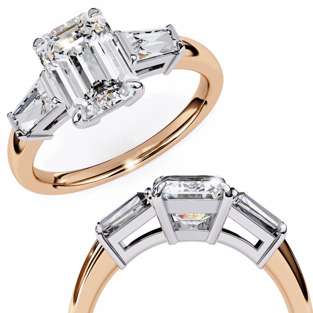 3 Carat Emerald and Baguette Edit Solitaire Ring in Moissanite | House of Estara