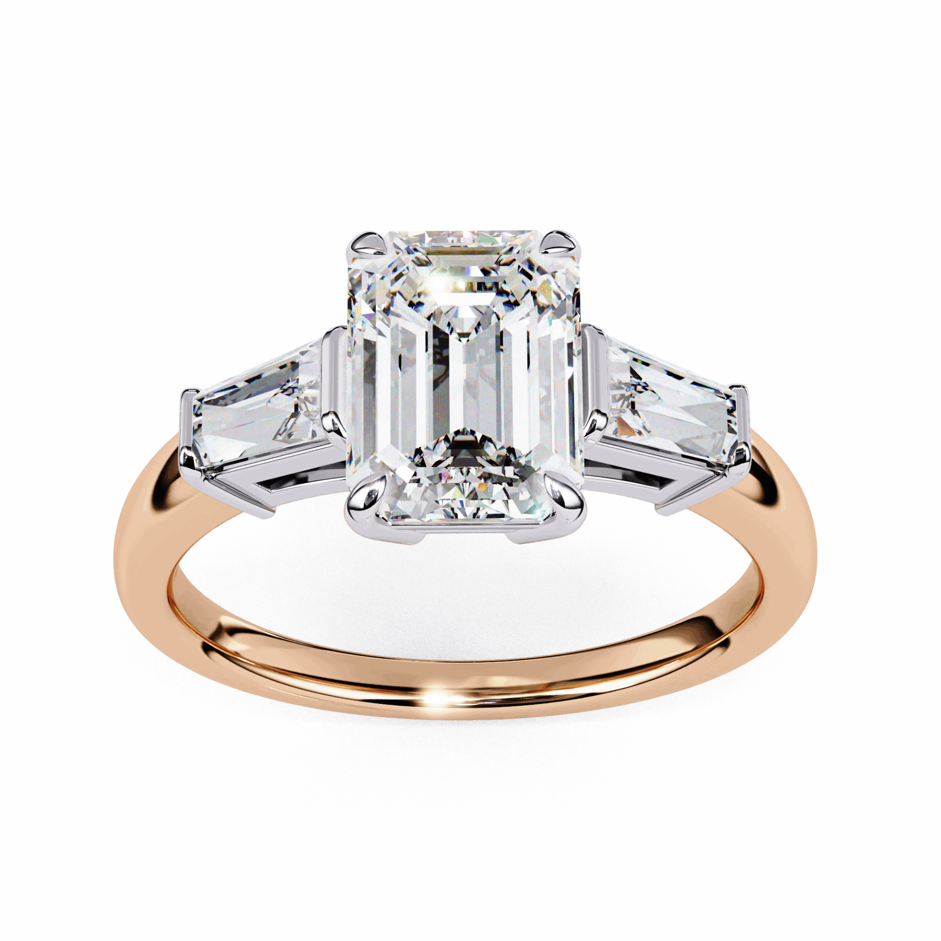3 Carat Emerald and Baguette Edit Solitaire Ring in Moissanite | House of Estara