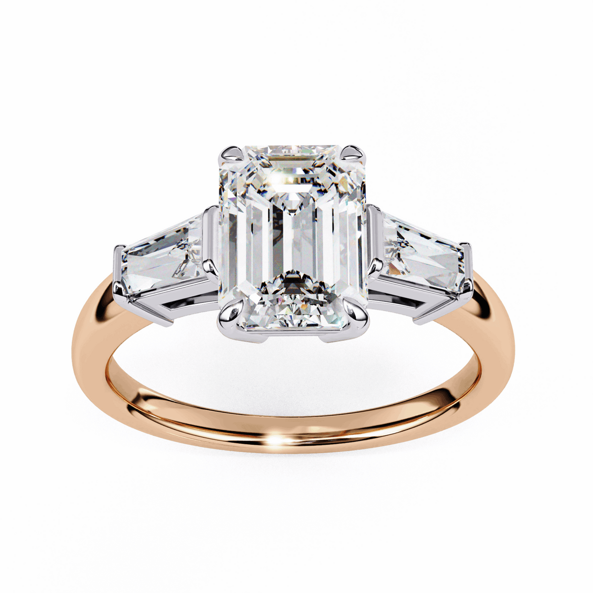 3 Carat Emerald and Baguette Edit Solitaire Ring in Moissanite | House of Estara