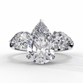 3 Carat Pear Cut Solitaire in Three Stone Setting Moissanite Ring
