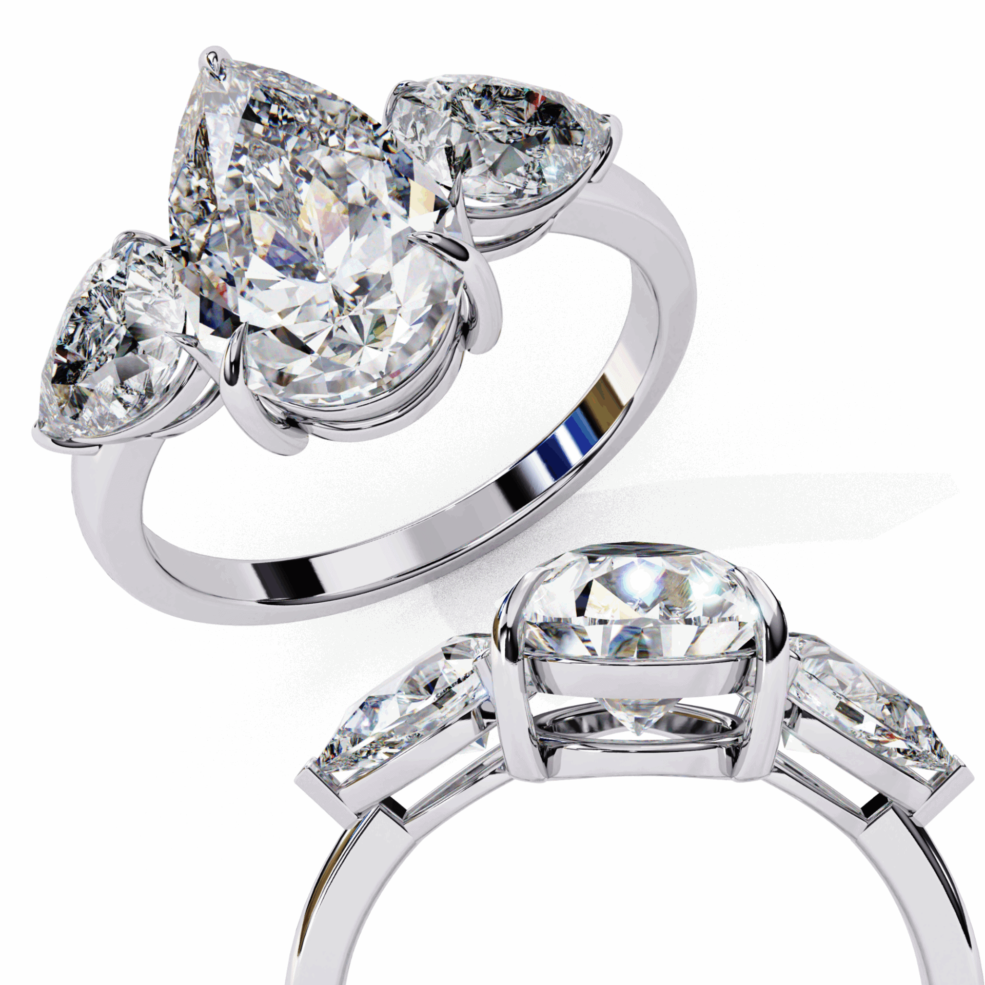 3 Carat Pear Three Stone Solitaire Ring in Moissanite | House of Estara