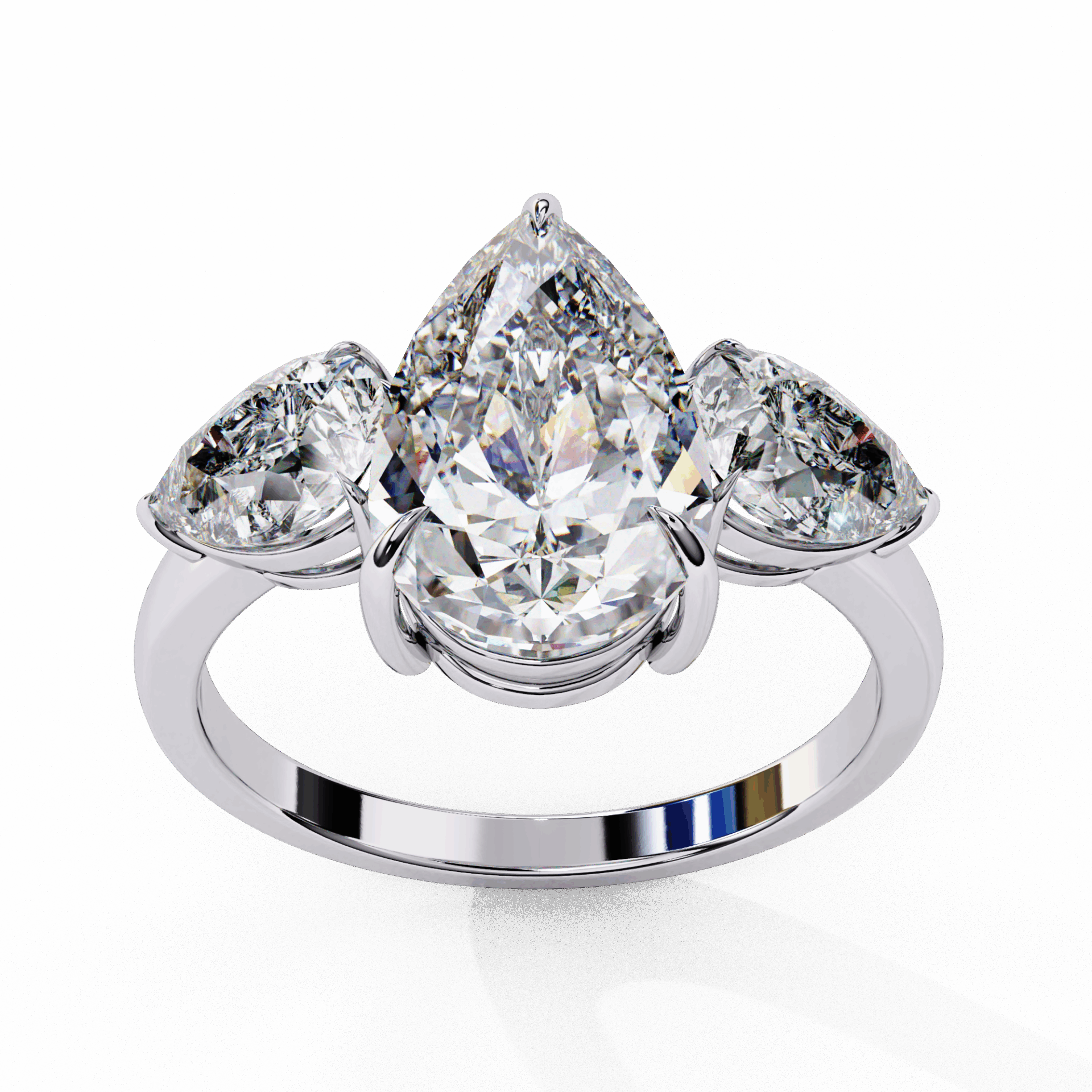 3 Carat Pear Three Stone Solitaire Ring in Moissanite | House of Estara