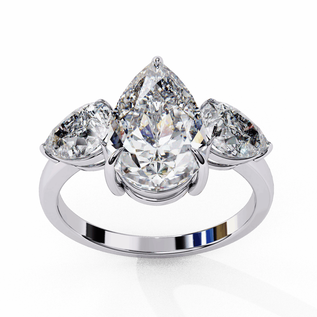 3 Carat Pear Three Stone Solitaire Ring in Moissanite | House of Estara