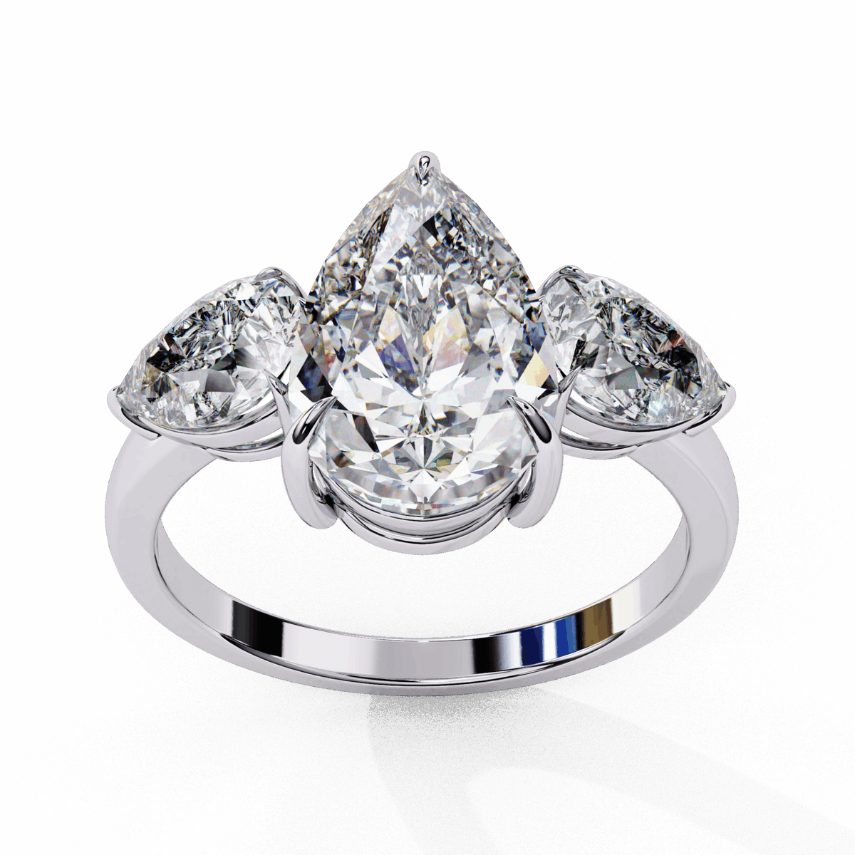 3 Carat Pear Three Stone Solitaire Ring in Moissanite | House of Estara