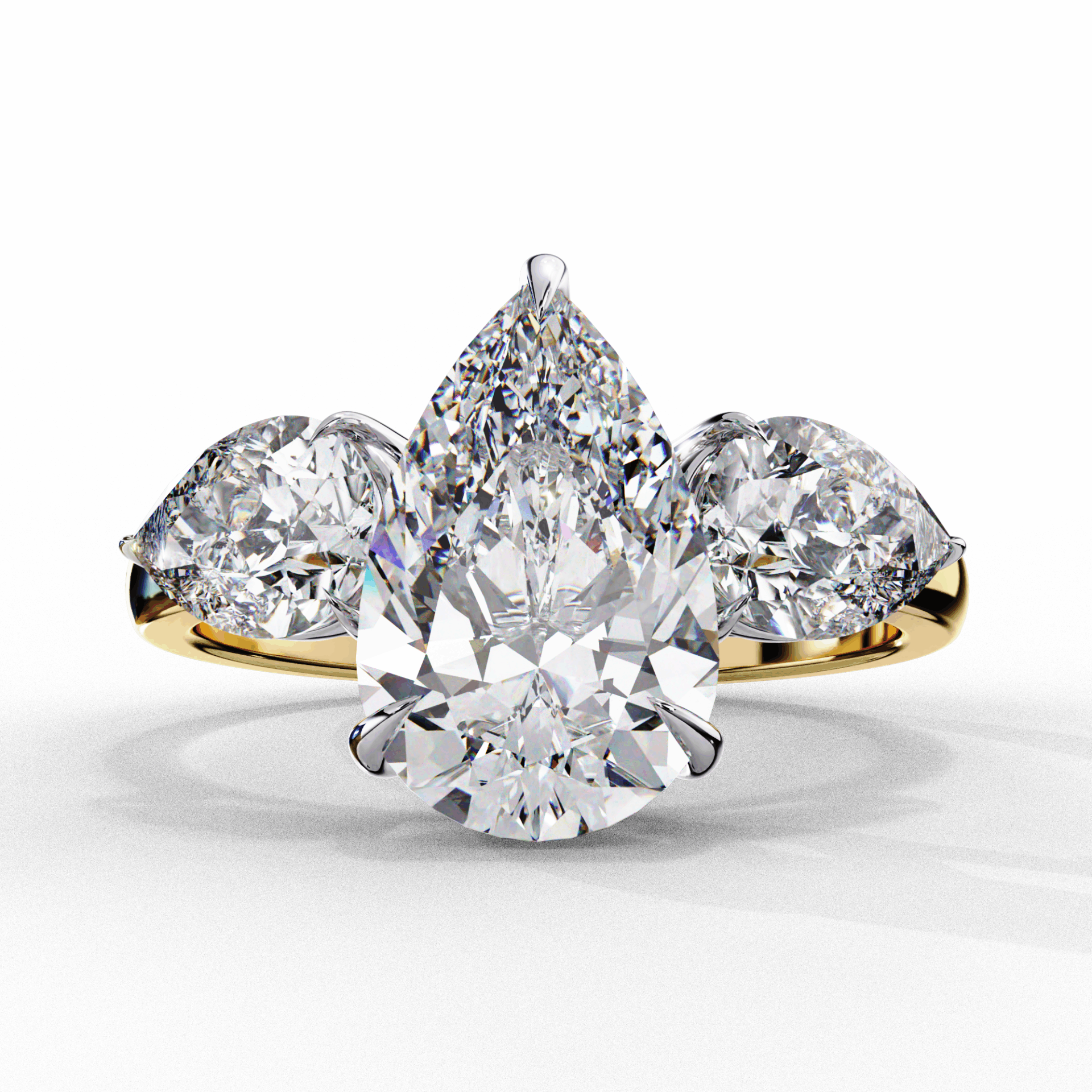 3 Carat Pear Three Stone Solitaire Ring in Moissanite | House of Estara